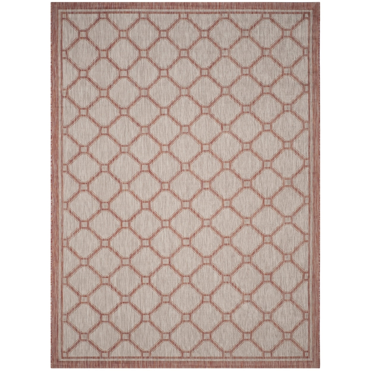SAFAVIEH Courtyard Maksim Geometric Bordered Indoor/Outdoor Area Rug, 6'7" x 9'6", Red/Beige - Image 4