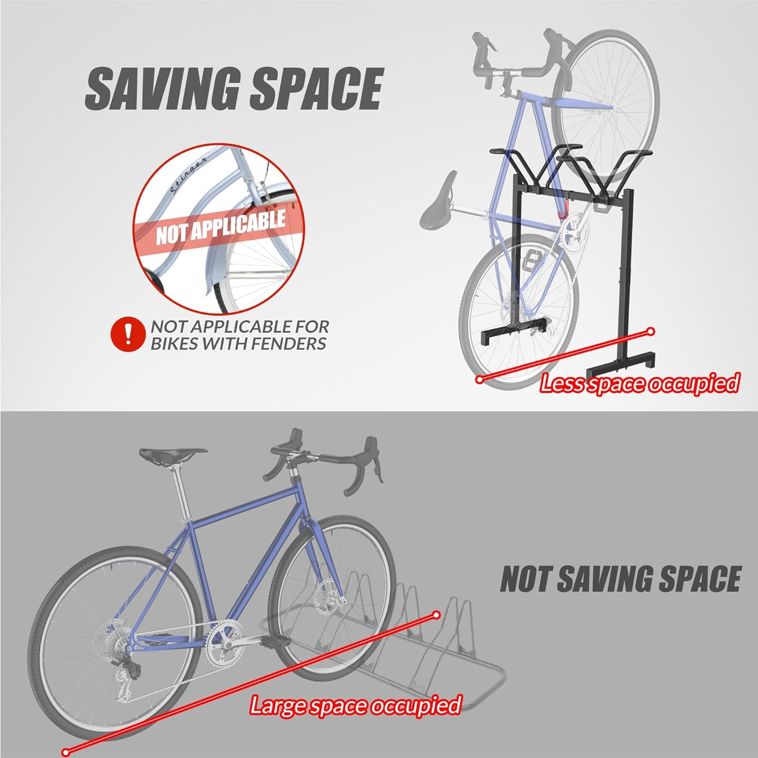 Sttoraboks Adjustable Bicycle Parking Rack with Hook, Metal Cycle Storage Rack, Black(2 Bicycle) - Image 4