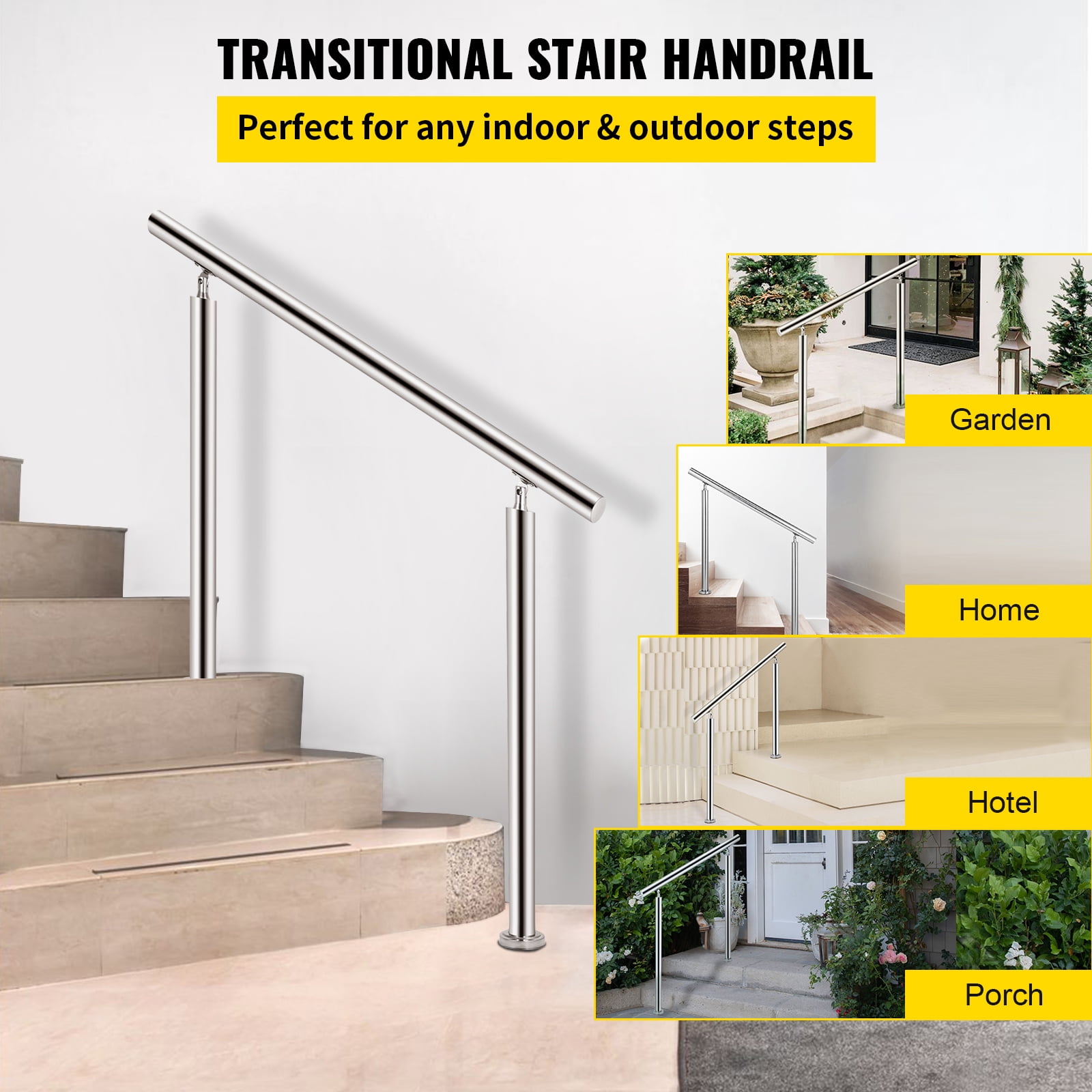 VEVOR 1-2 Steps Stainless Steel Handrail Adjustable from 60 to 130° 220LBS Load Handrail for Outdoor Steps 32x34" Outdoor Stair Railing Silver Stair Handrail Transitional Stair Rail with Screw Kit - Image 9