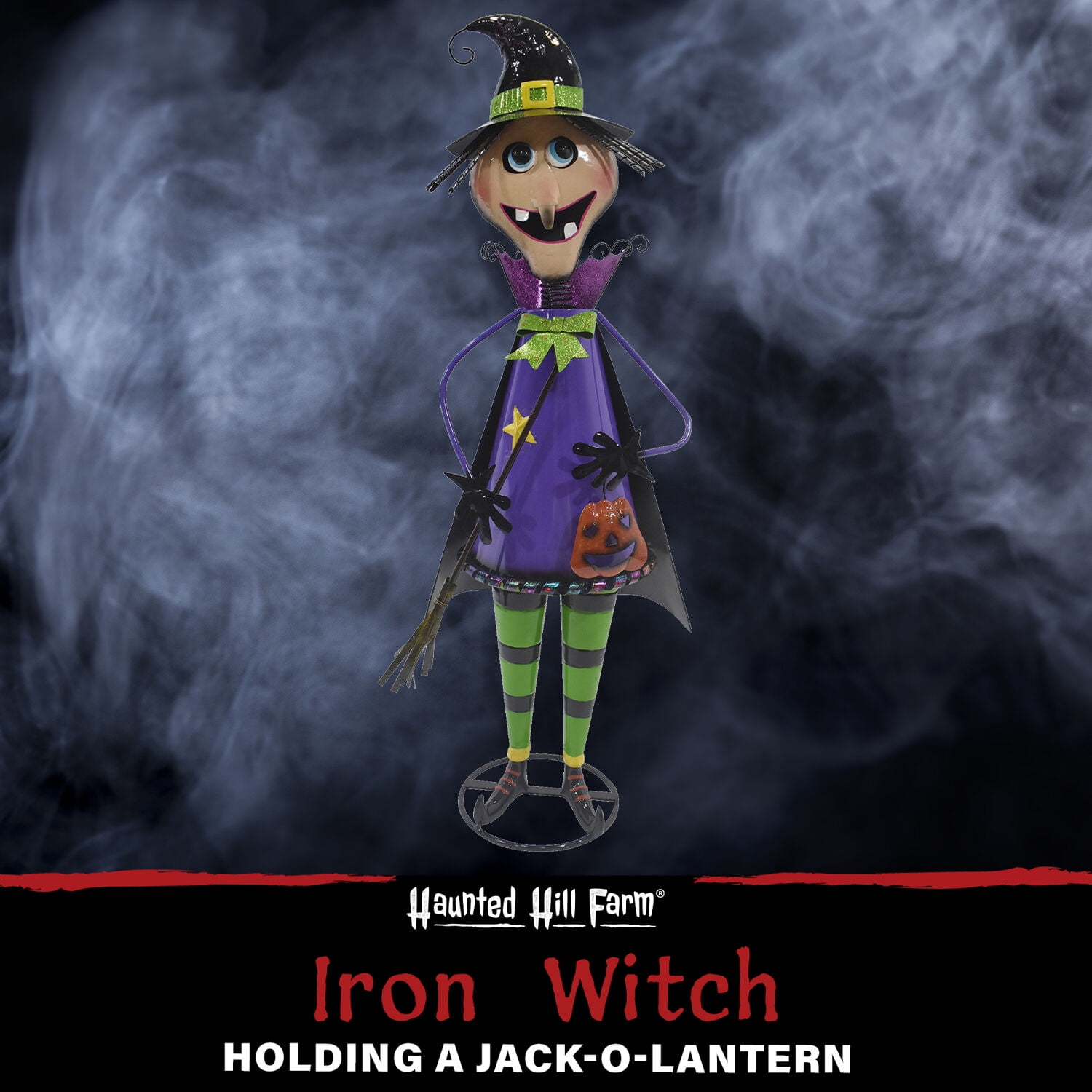 Haunted Hill Farm 42 in Iron Witch Holding a Jack-O-Lantern, Indoor/Outdoor Halloween Decoration, Festive Holiday Decor, HHMTWITCH042-0PU - Image 4