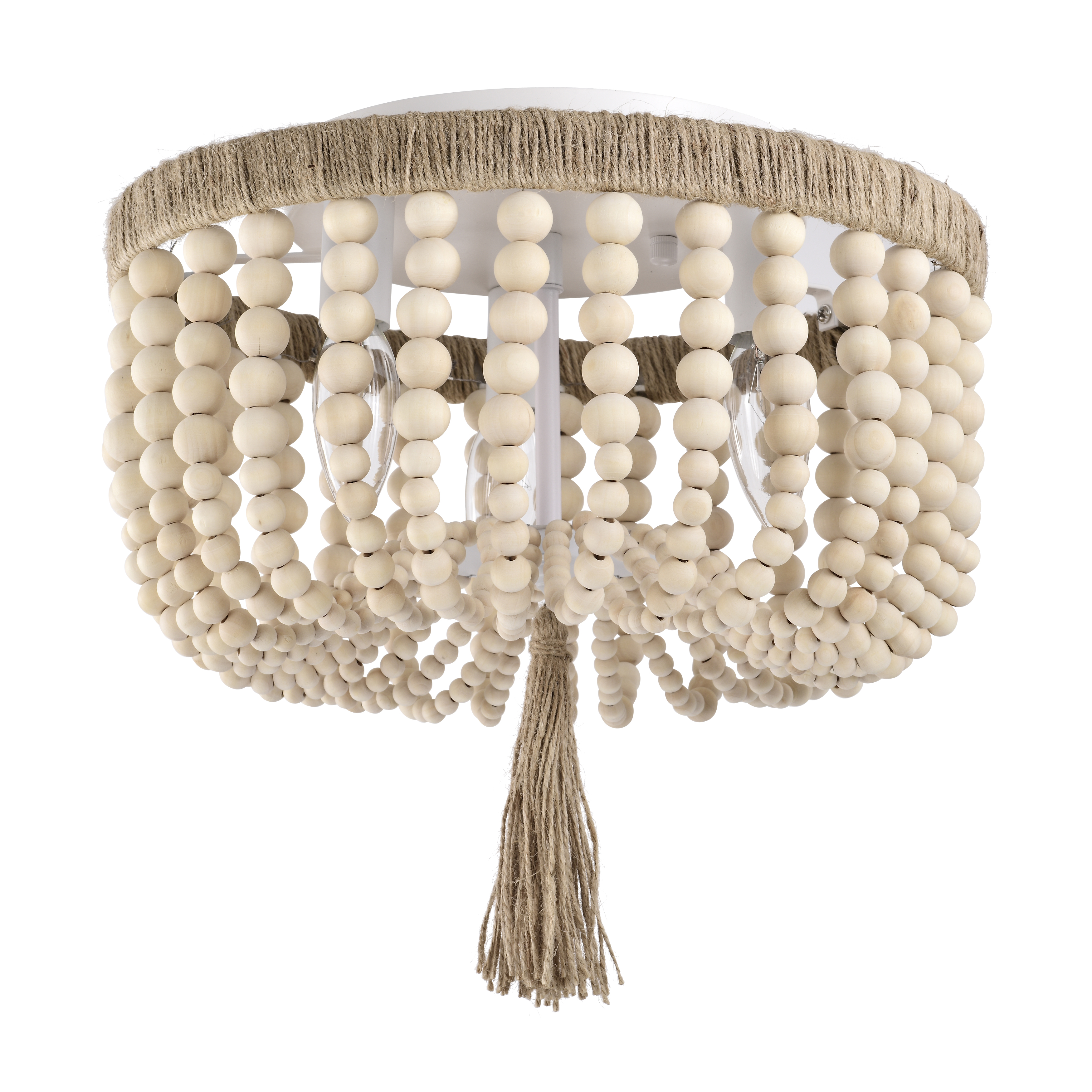 Wood Bead Chandelier Flush Mount Ceiling Light Fixture 3-Light Boho Light Fixtures Ceiling Farmhouse Chandeliers for Bedroom Dining Room - Image 4