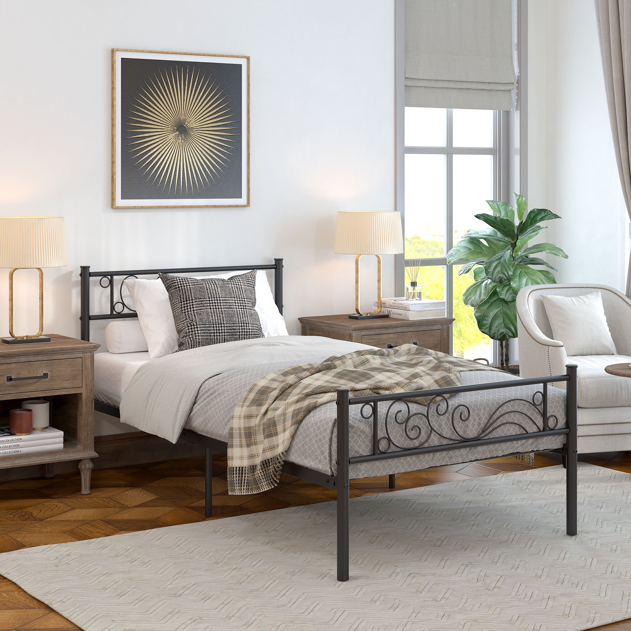 Yoneston Single Metal Platform Bed Frame Twin Size Bed frame with Headboard & Footboard Kids Bedroom Furniture,Black - Image 5