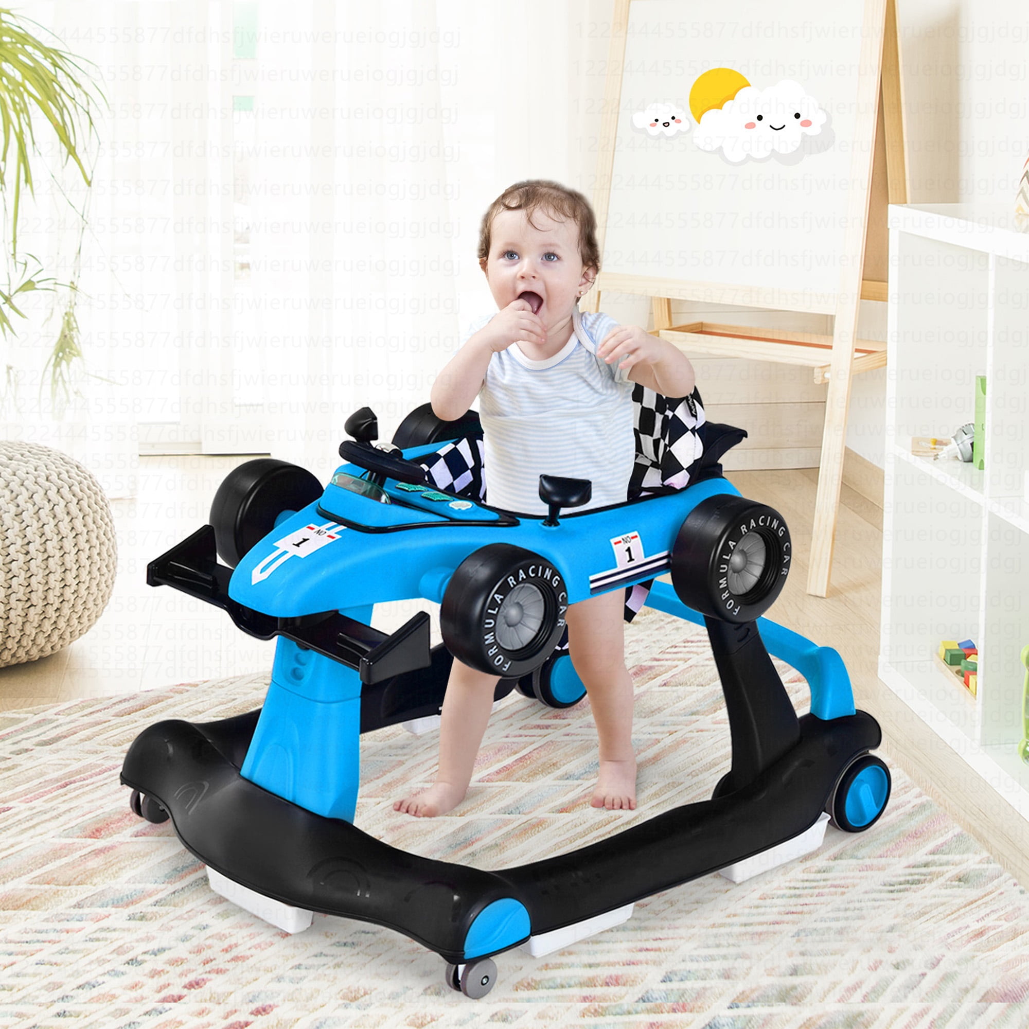 Costway 4-in-1 Baby Walker Foldable Activity Push Walker Adjustable Height Blue - Image 5
