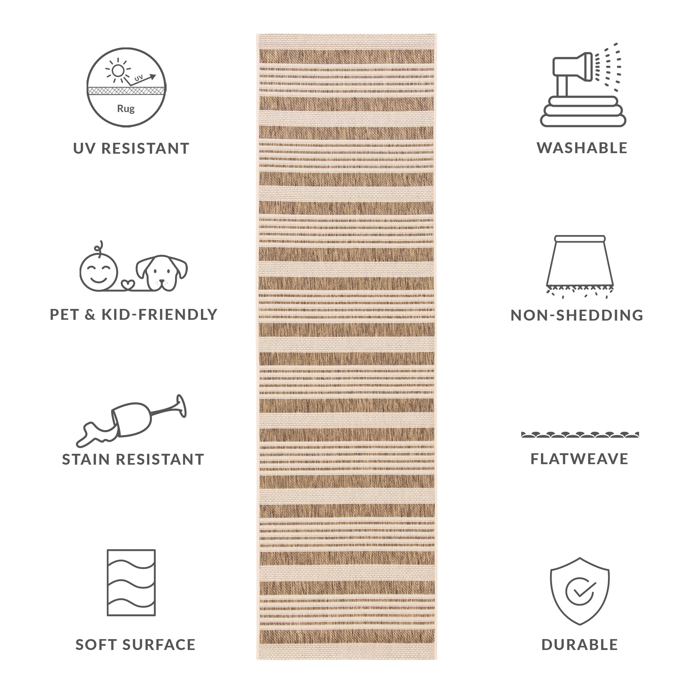 Safavieh Courtyard Caroline Striped Indoor/Outdoor Runner Rug, Brown/Bone, 2'3" x 18' - Image 6