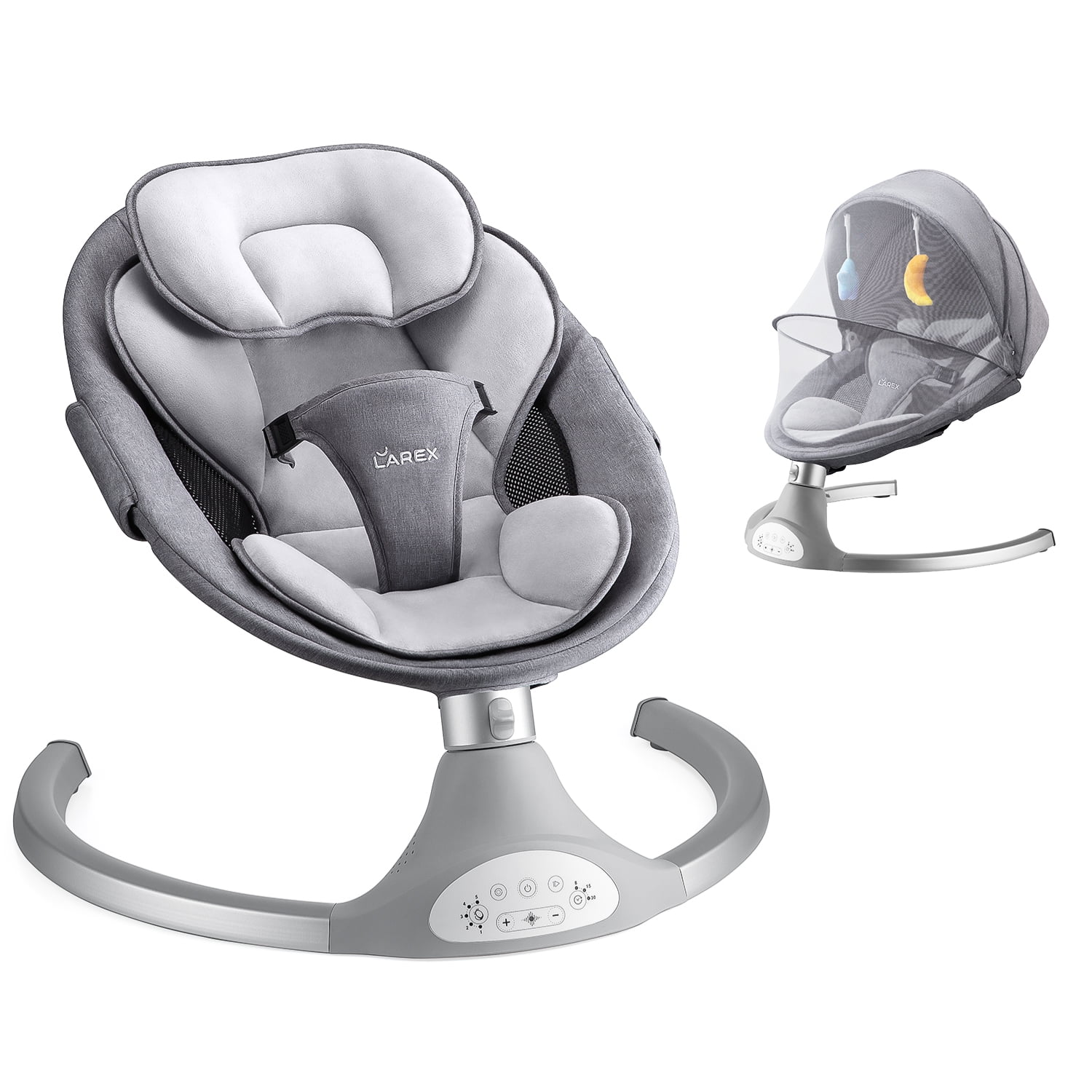 Baby Swing for Infants, Larex Electric Bouncer for Babies, Portable Swing for Baby Boy Girl, Remote Control Indoor Baby Rocker with 5 Sway Speeds, 3 Seat Positions, Music(Gray) - Image 3