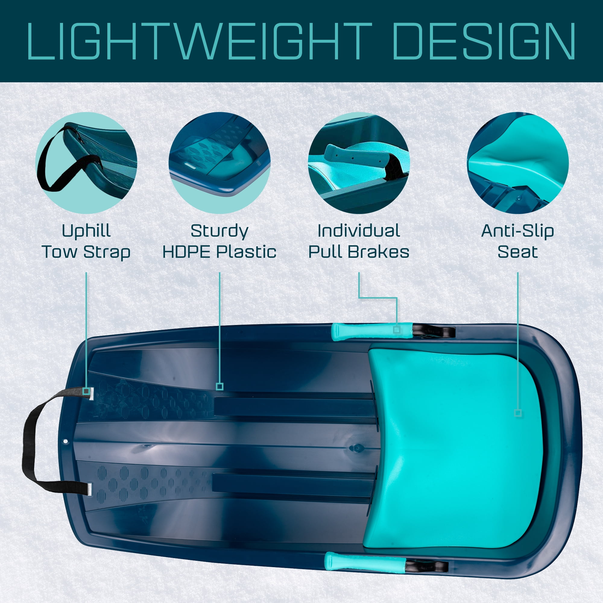 Gizmo Tron Titan Blue, Sitting Snow Sled with Hand Brakes, 120lbs, for Kids, Ages 3+ - Image 6