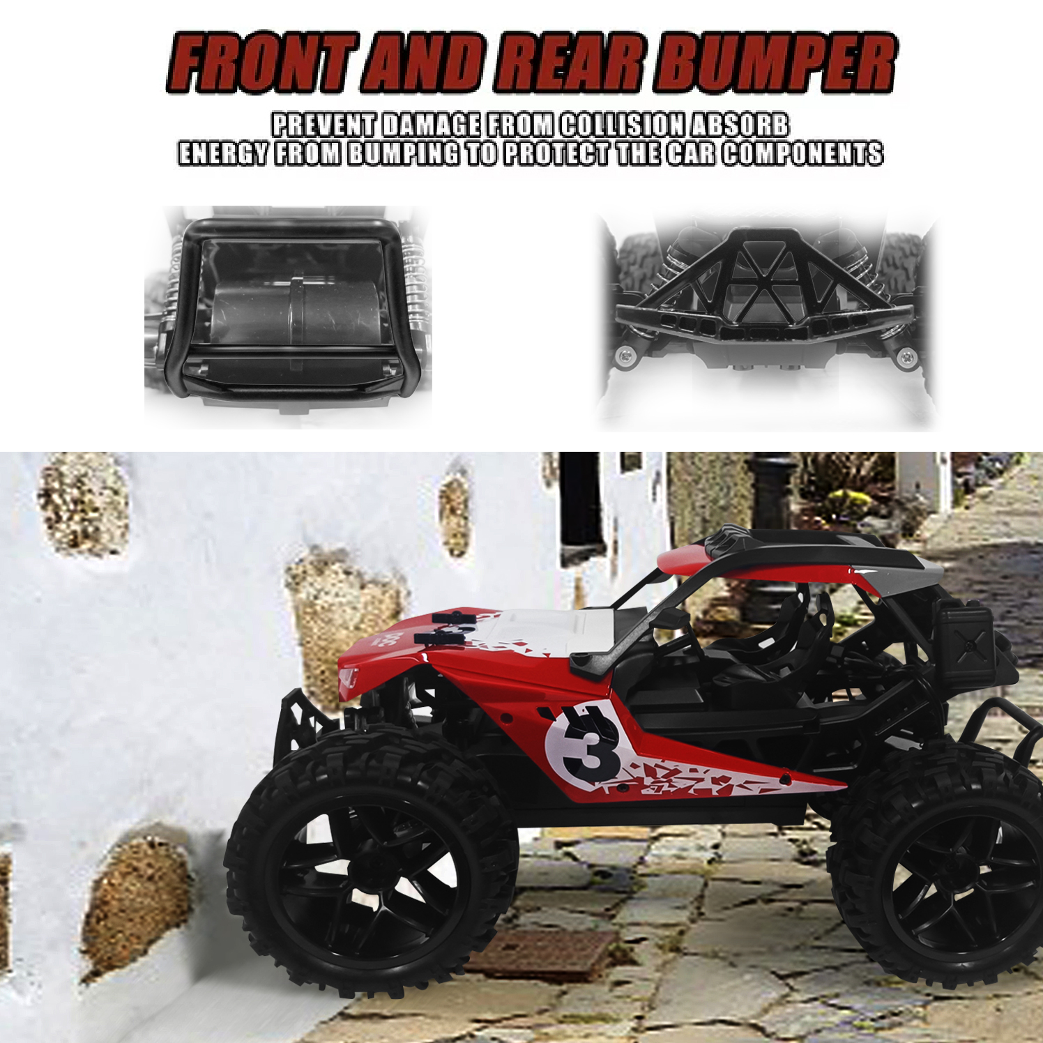 RC Racing Car, 2.4Ghz High Speed Remote Control Car, 1:12 2WD Toy Cars Buggy for Boys & Girls with Two Rechargeable Batteries for Car, Gift for Kids (Red and White) - Image 6