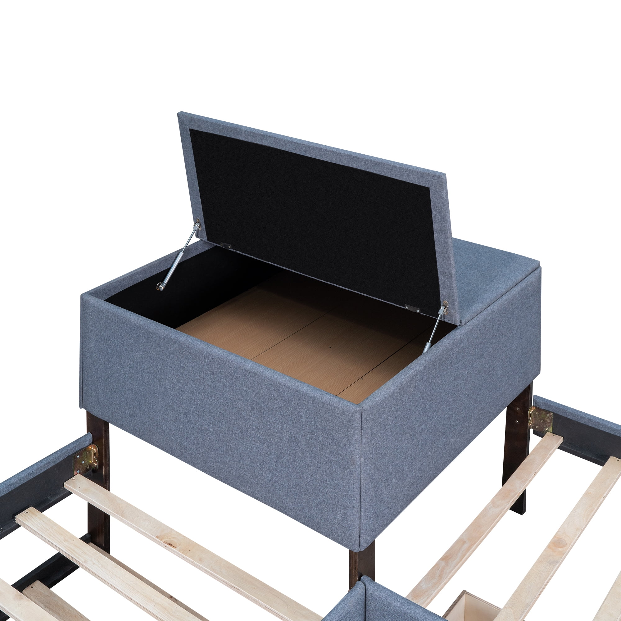 EUROCO Upholstery L-Shaped Twin Platform Bed with Drawers and Trundle,Square Table for Bedroom - Image 16