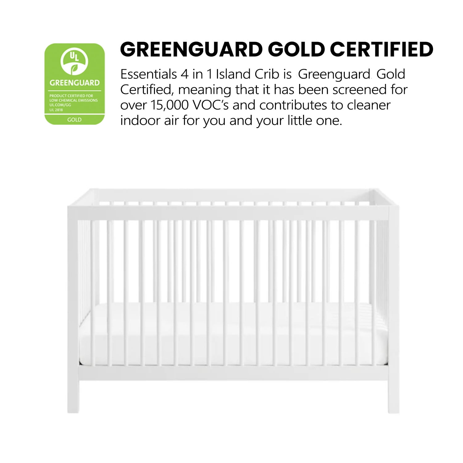 Oxford Baby Essential Island Full Size 4-in-1 Convertible Crib with Round Spindles, White - Image 6