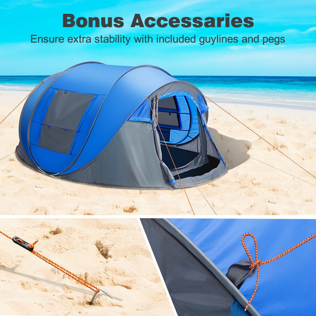 4 Person Pop Up Tents for Camping, CoPedvic Waterproof Instant Family Tents Upgraded Large Size with 2 Doors, Blue - Image 7