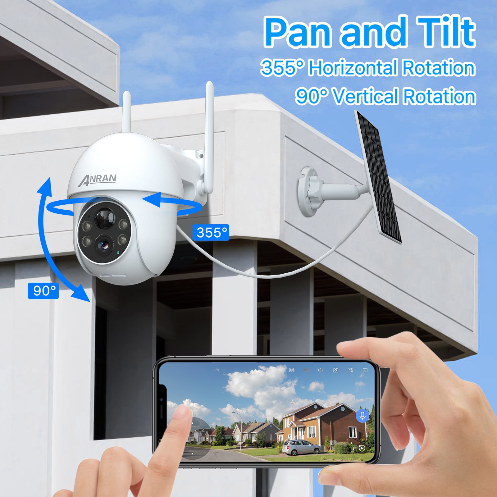 ANRAN Solar Security Camera Outdoor, 5MP Security Camera Wireless Outdoor, Battery Powered Cam 2.4G WiFi 360° View Pan Tilt, with Alexa, Night Vision, PIR Human Detection, 2 Way Talk, IP66, SD/Cloud - Image 6