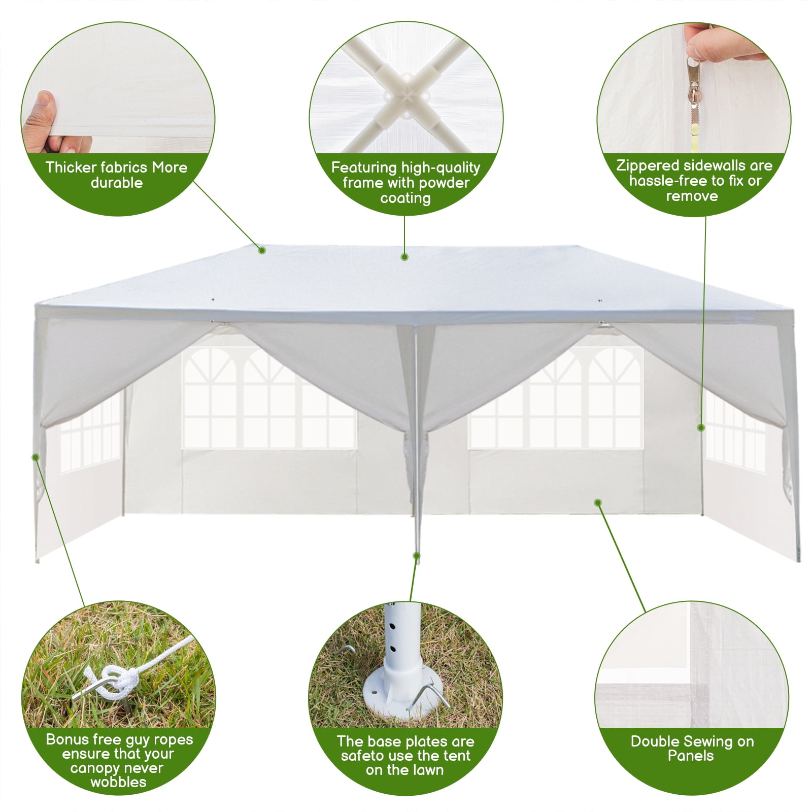 UBesGoo 10'x 20' Party Tent Canopy Outdoor Gazebo Canopy Wedding Party Tent with 6 Sidewalls - Image 9