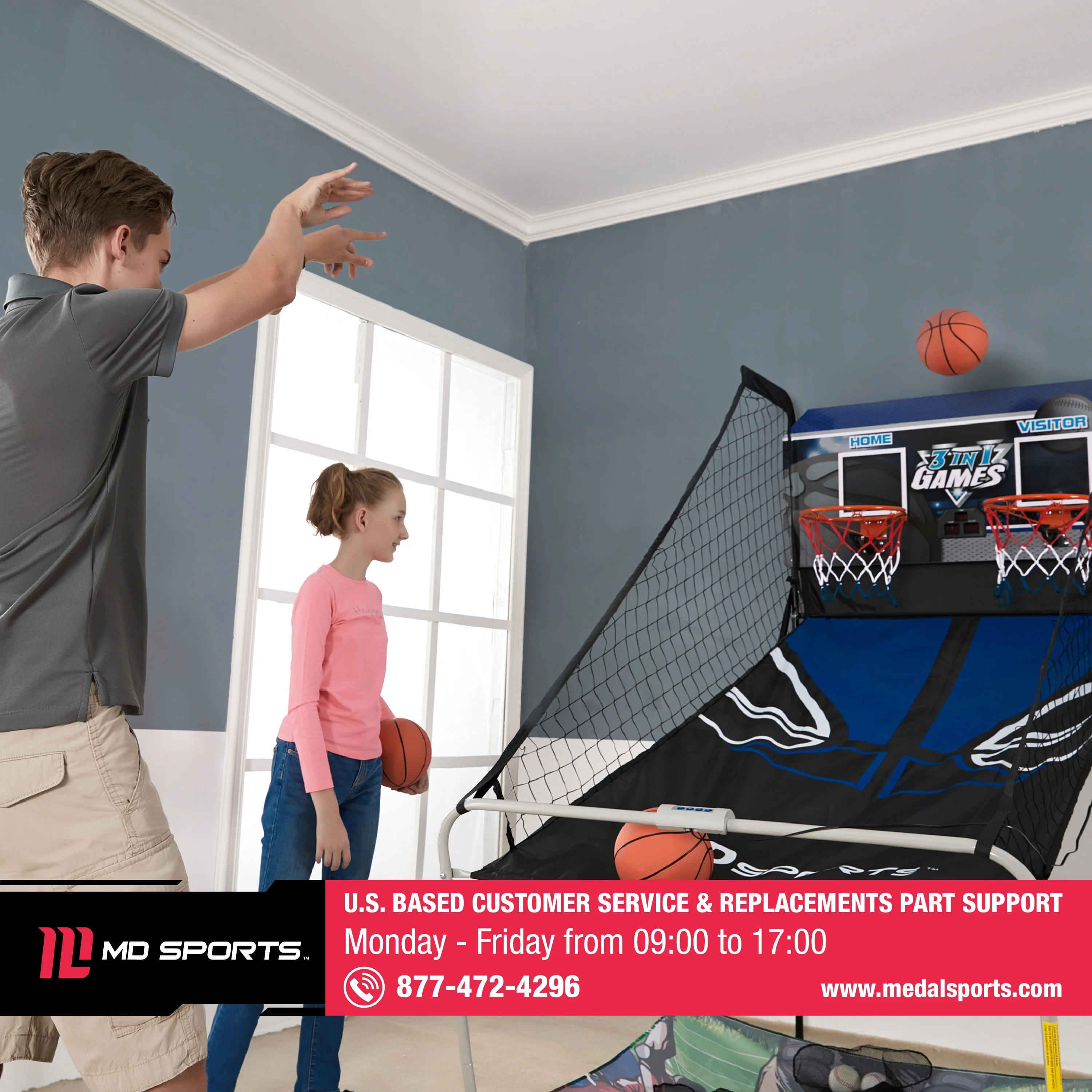 3-in-1 Arcade Basketball Combo Game, Football Baseball Indoor Sports Game with LED Electronic Scoring, by MD Sports - Image 9
