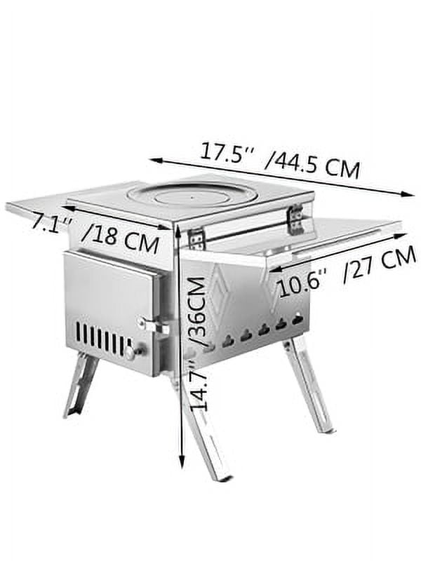 VEVOR Tent Wood Stove 17.5x14.7x10.6 inch, Camping Wood Stove 304 Stainless Steel with Folding Pipe, Portable Wood Stove 95.7 inch Total Height for Camping, Tent Heating, Hunting, Outdoor Cooking - Image 4