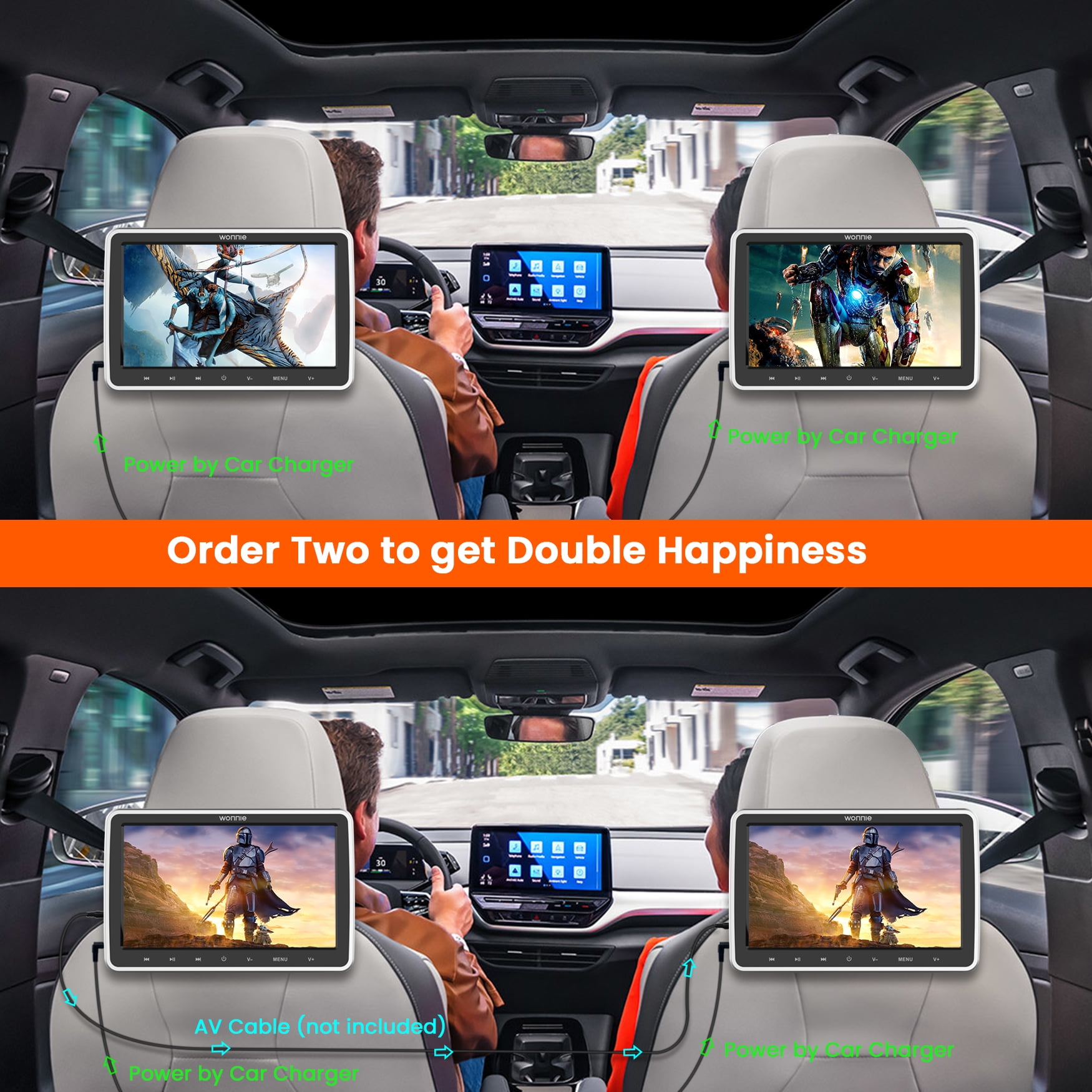 Wonnie 10.5" Headrest DVD Player for Car, Portable DVD Player with Headrest Mount & Headphone, Car DVD Player Support 1080P Video, HDMI Input, USB, SD, AV in /Out, Last Memory,Best Gift Idea for Kids - Image 7