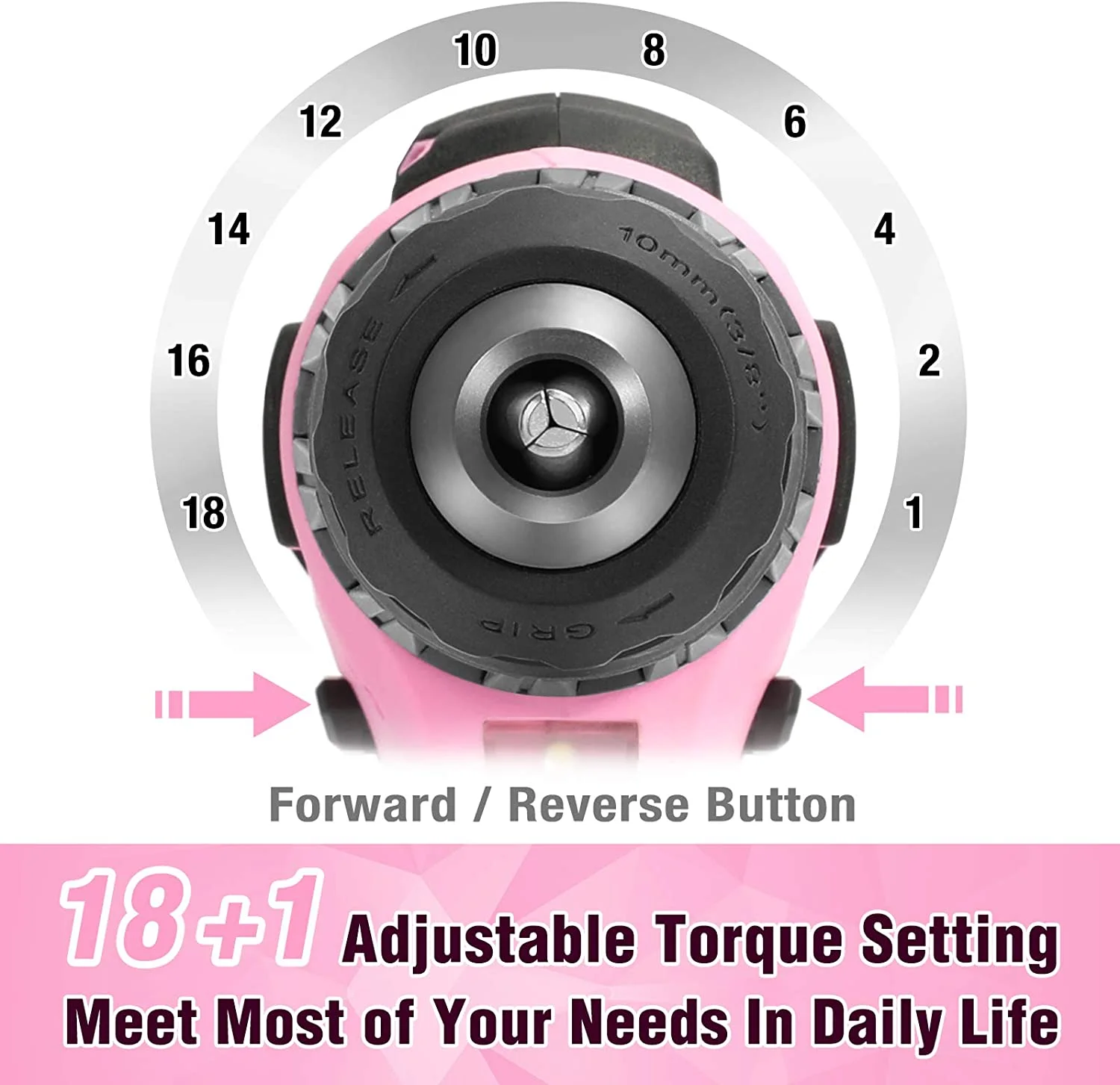 WORKPRO 20V Pink Cordless Drill Driver Set, 3/8” Keyless Chuck, 2.0 Ah Li-Ion Battery, 1 Hour Fast Charger and 11-inch Storage Bag Included - Image 3