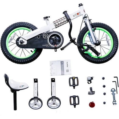 RoyalBaby Buttons 12-inch Kids Bicycle White and Green Color With Training Wheels - Image 4