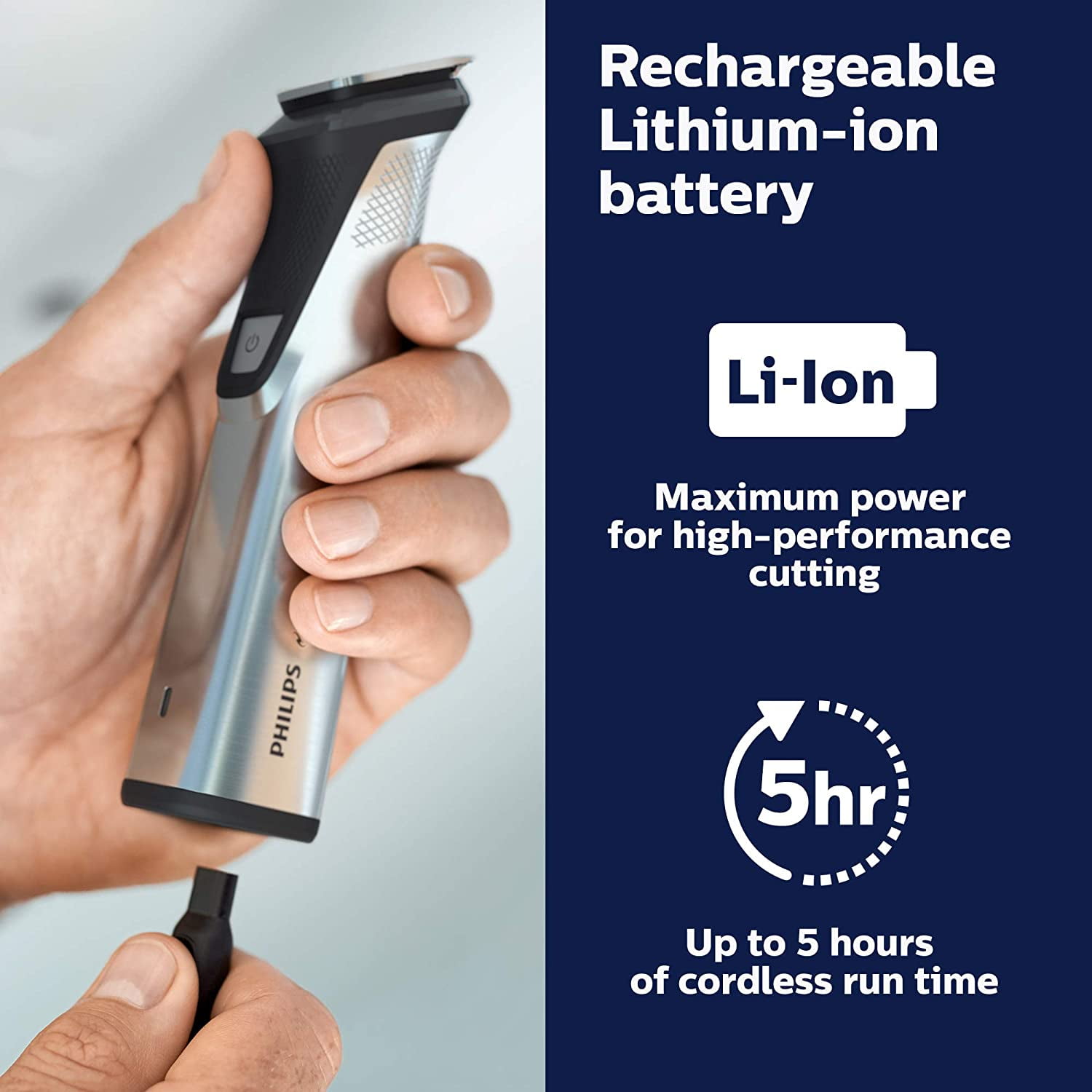 Philips Norelco Multi Groomer - 25 Piece Mens Grooming Kit for Beard, Body, Face, Nose, and Ear Hair Trimmer, Shaver, and Clipper with Storage Case - NO Blade Oil Needed, MG7770/49 - Image 4