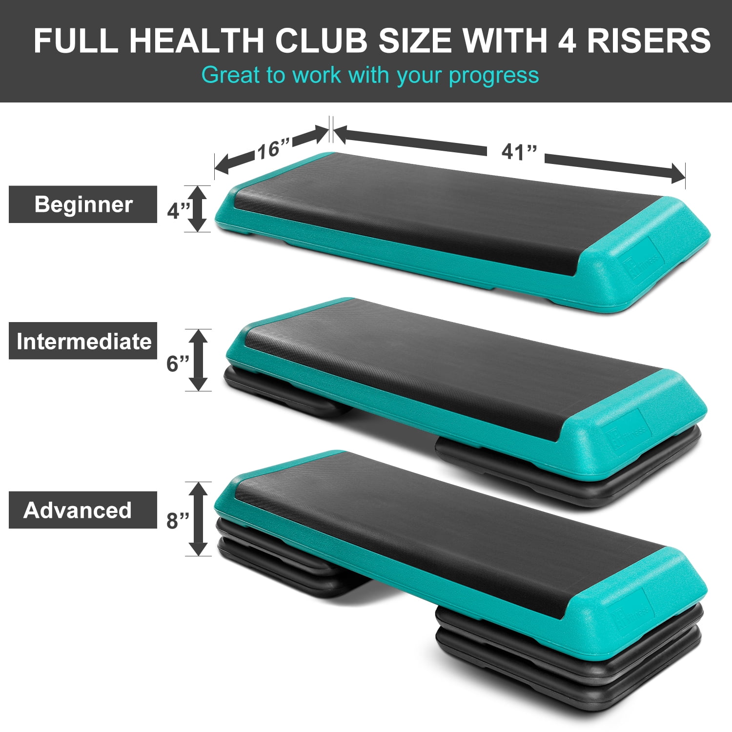 XPRT Fitness Aerobic Stepper 43’’ platform With 4 Risers Health Club Size Step Exercise - Green With Rubber cover - Image 4