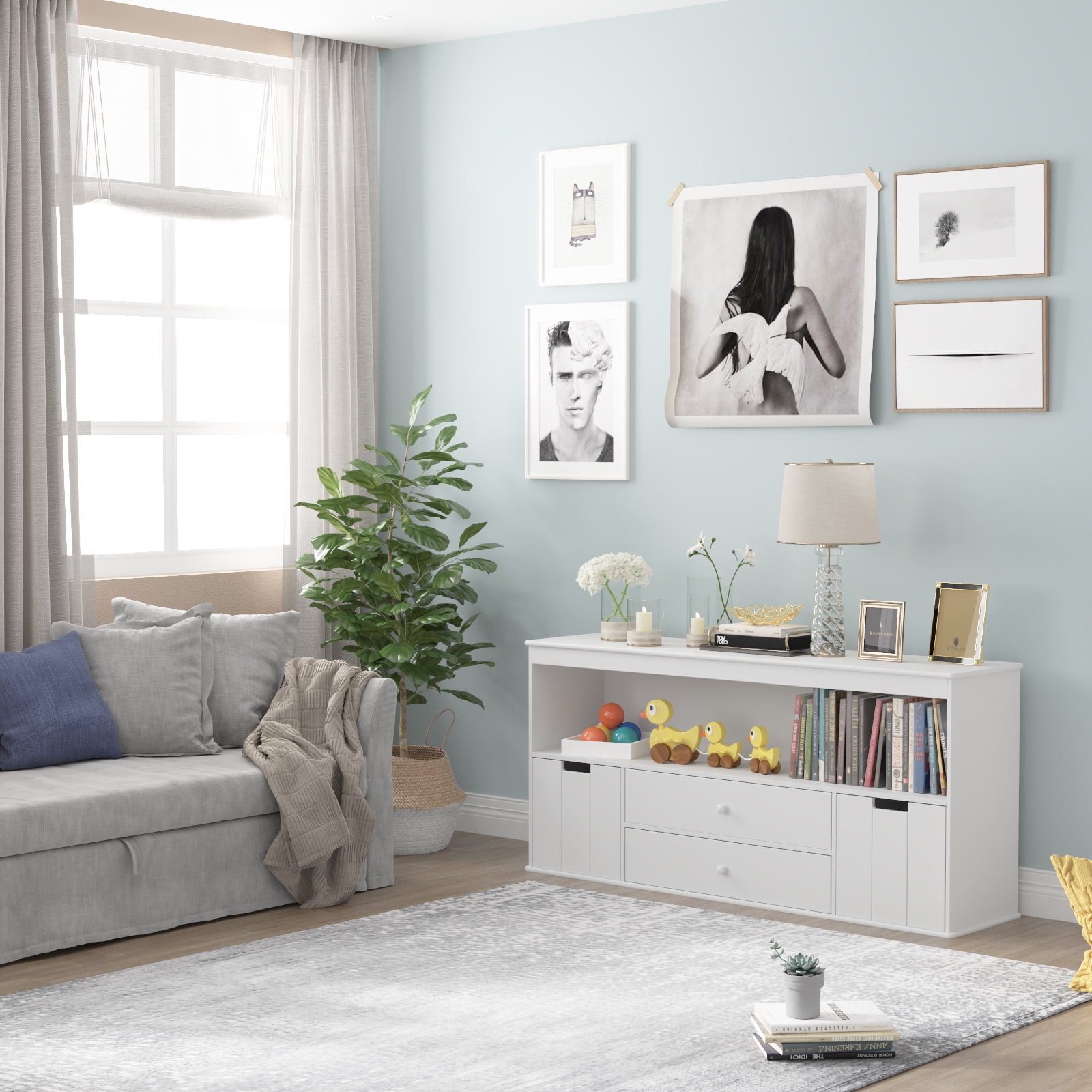 Yoneston Modern TV Stand Cabinet for UP to 50” TV, Large Storage Toy Chest Media Console Bookshelves for Home, Living Room, Bedroom - Image 4