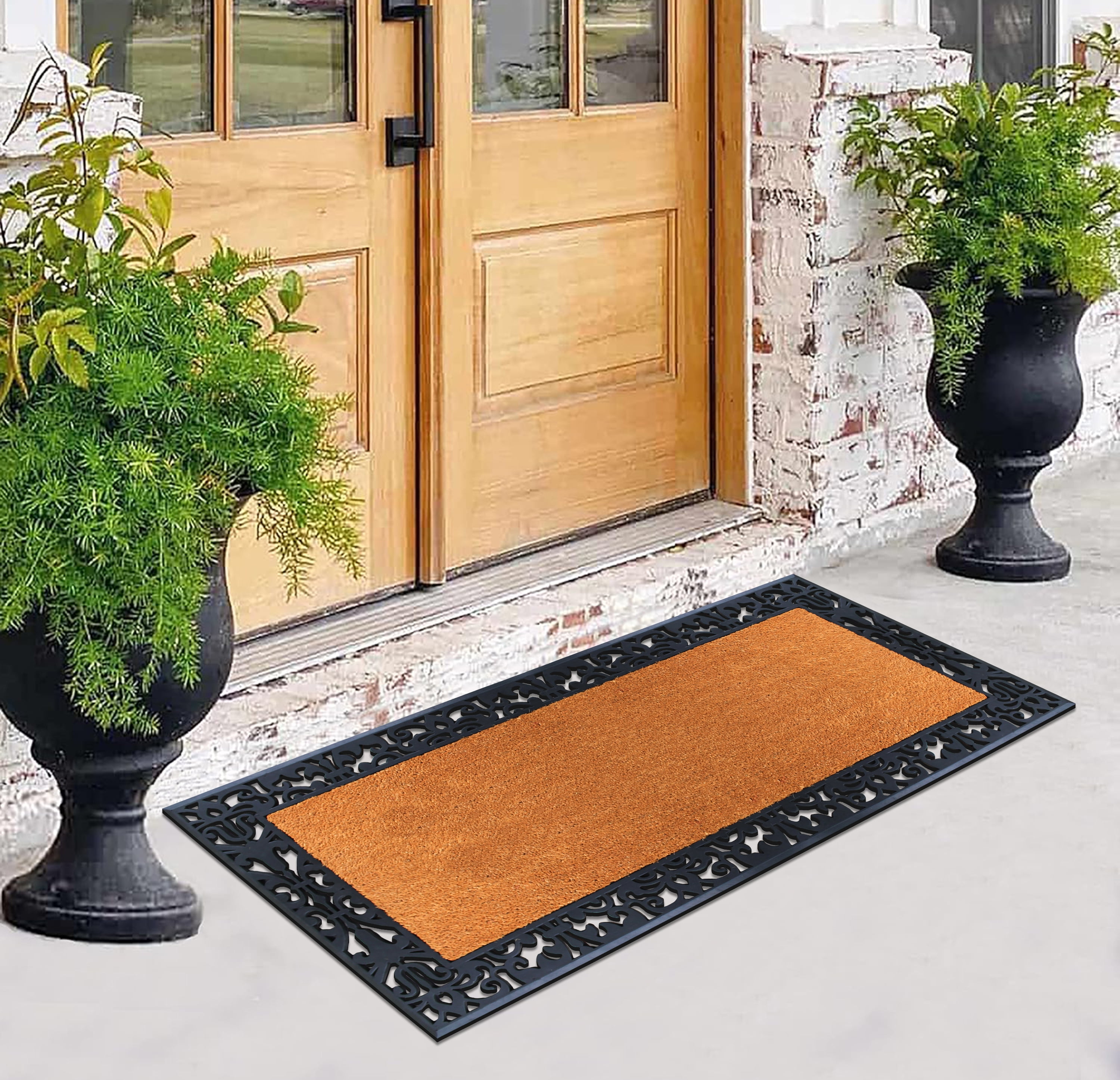 A1HC Natural Coir And Rubber Large Doormat, Outdoor Entrance, Paisley Border, 30x60 Inches, Black - Image 3