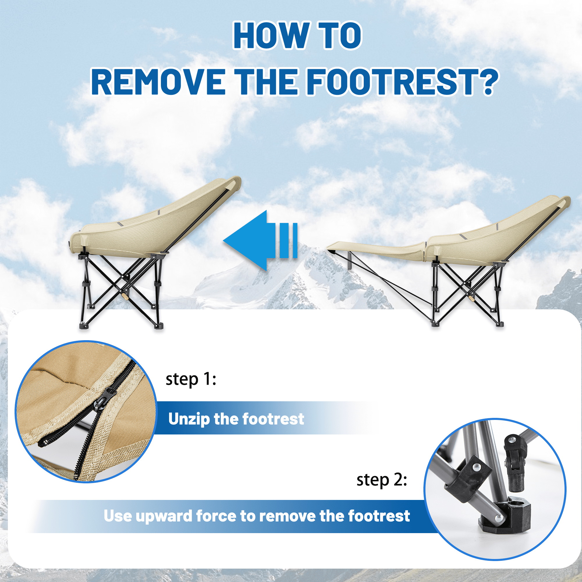 Camping Chair with Foot Rest Heavy Duty for Adults, Adjustable Beach Chair, Compact Lawn Chairs Backpacking, Portable Folding Camping Chair, Lightweight Backpacking Chair - Image 5