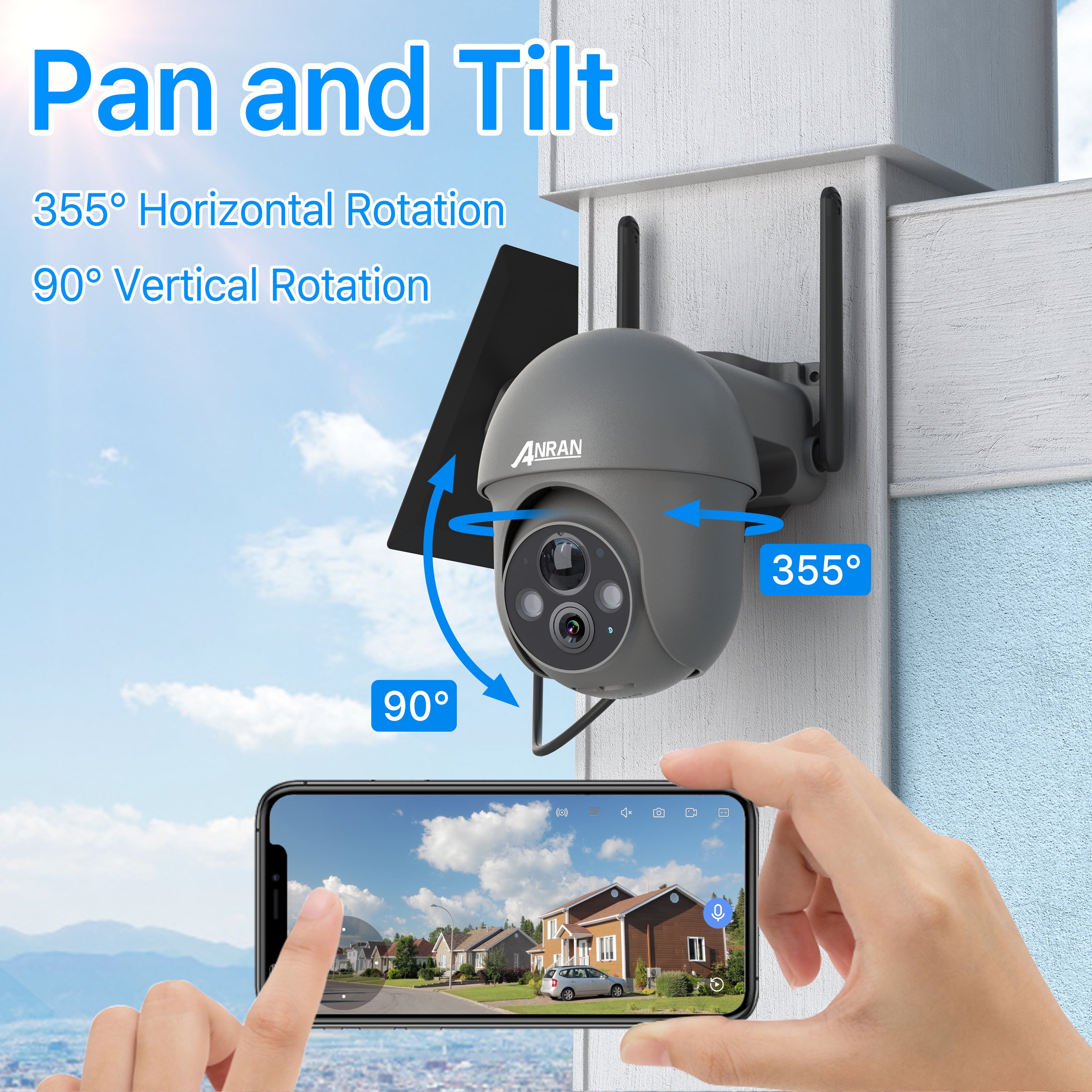 ANRAN Wireless Solar Security Camera Outdoor with 360° View, 2K Outdoor Security Camera with Smart Siren, Spotlights, Color Night Vision, PIR Human Detection, Pan Tilt Control, 2-Way Talk - Image 7