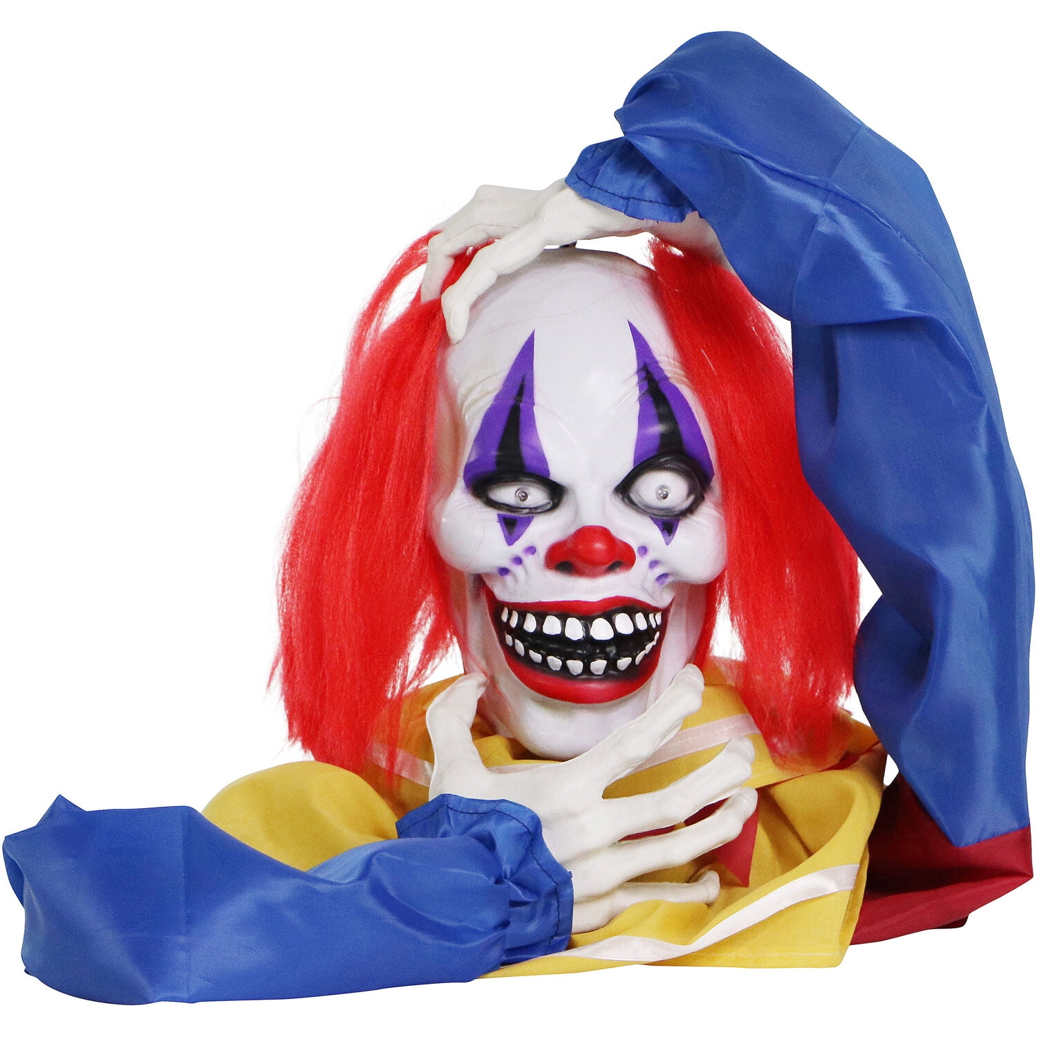 Haunted Hill Farm 20" Animatronic Pop-Up Talking Clown Head with Light-Up Eyes for Scary Halloween Tabletop Decoration, HHCLOWN-29FLSA - Image 12