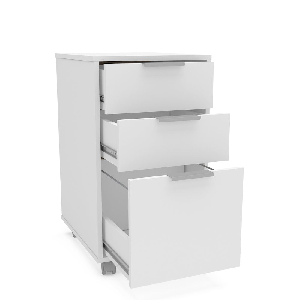 Polifurniture Durban Three Drawer Mobile Wood File Cabinet, White - Image 4