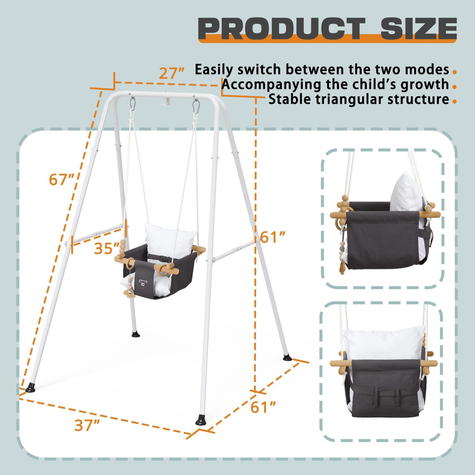 2 in 1 Baby Jumper, Toddler Swing and Bouncer, Indoor Outdoor Baby Swings for Infants, Gray - Image 4