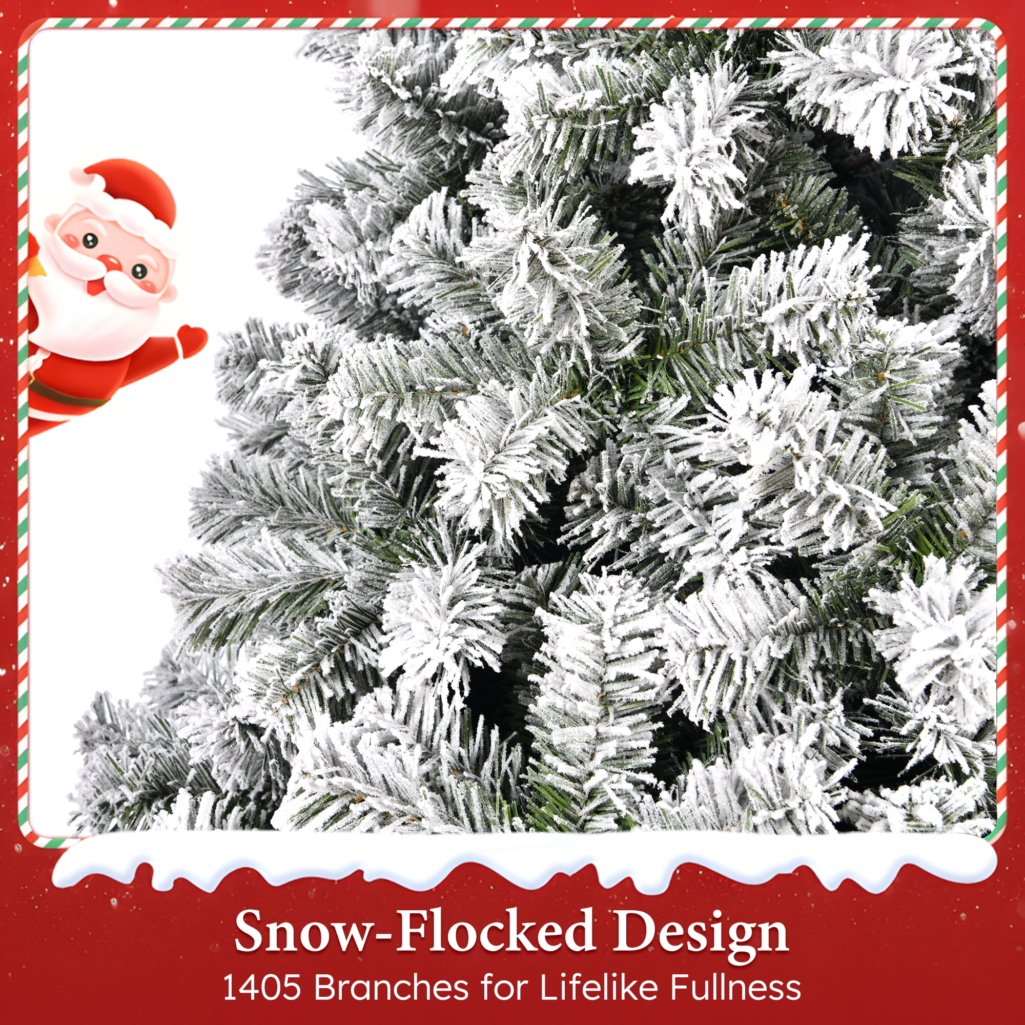 SUGIFT Snow Flocked Christmas Tree 7.5ft Full Artificial Tree with 1405 Tips Hinged Branches PVC Needles Foldable Metal Stand Easy Assembly Winter Wonderland Decor - Image 3