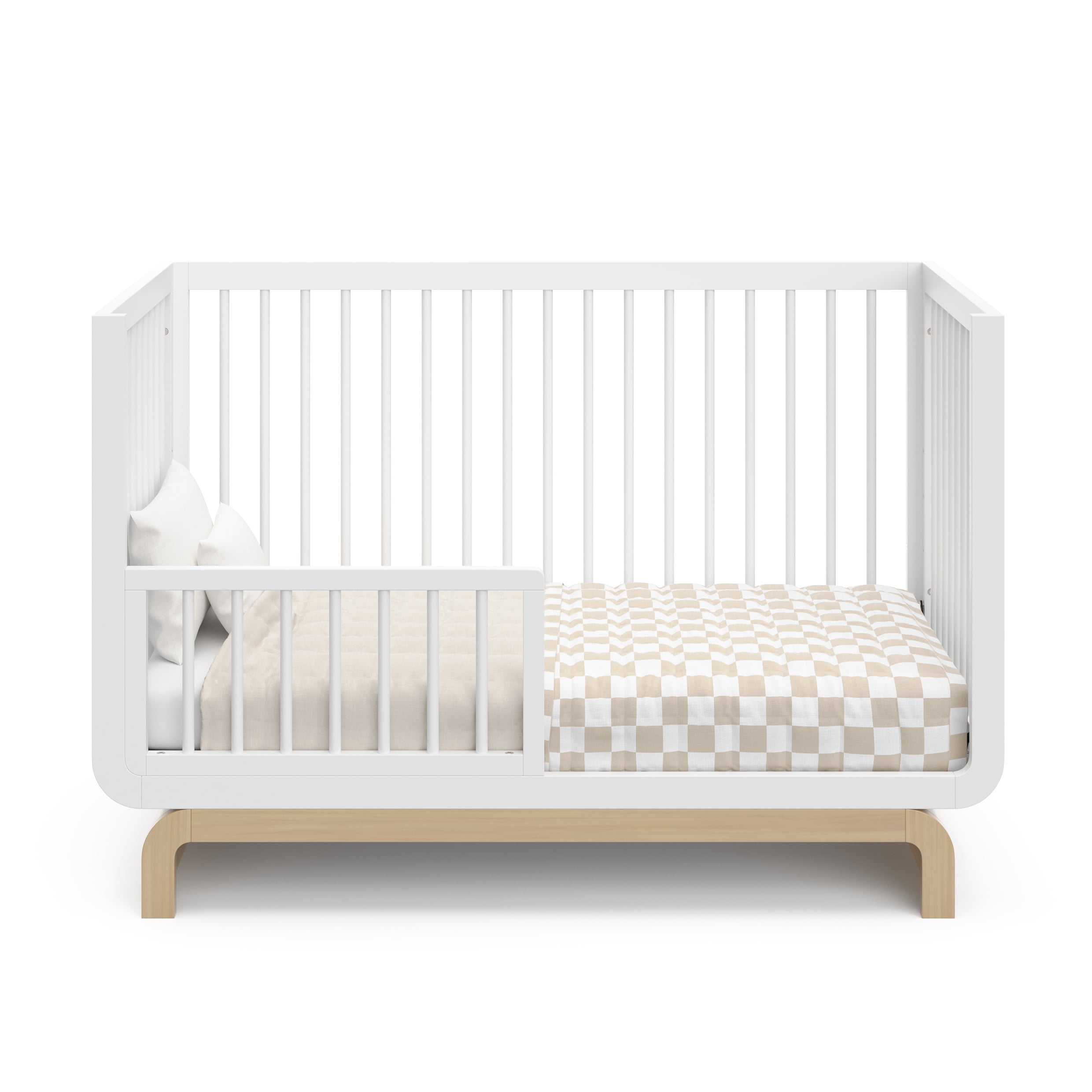 Storkcraft Santorini 5-in-1 Convertible Baby Crib, White with Driftwood - Image 13