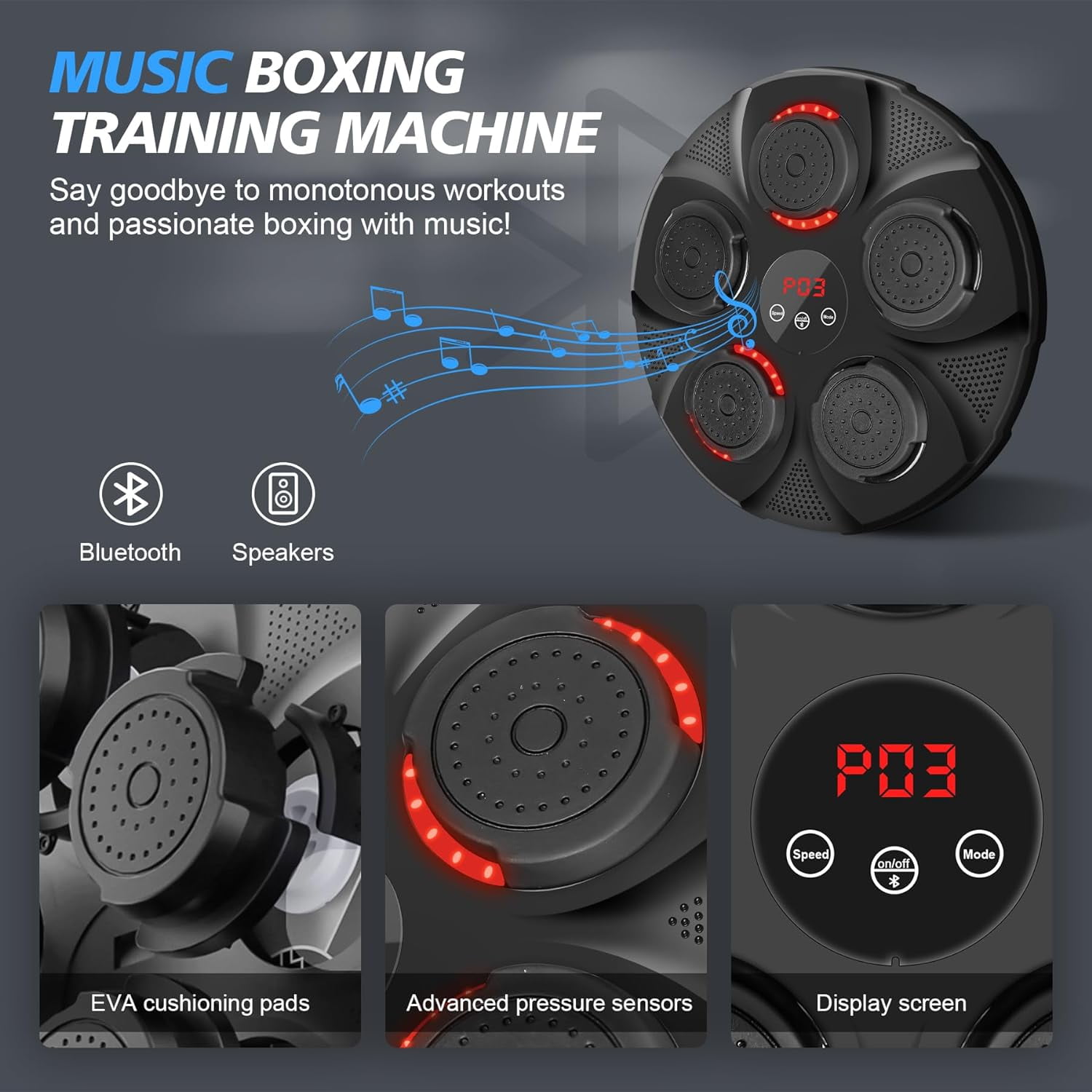 Music Boxing Machine, Rechargeable Boxing Equipment Wall Mount, Home Smart Boxing Target Workout Machine, Electronic Focus Agility Training Digital Boxing for Kids and Adults (with Boxing Gloves) - Image 3