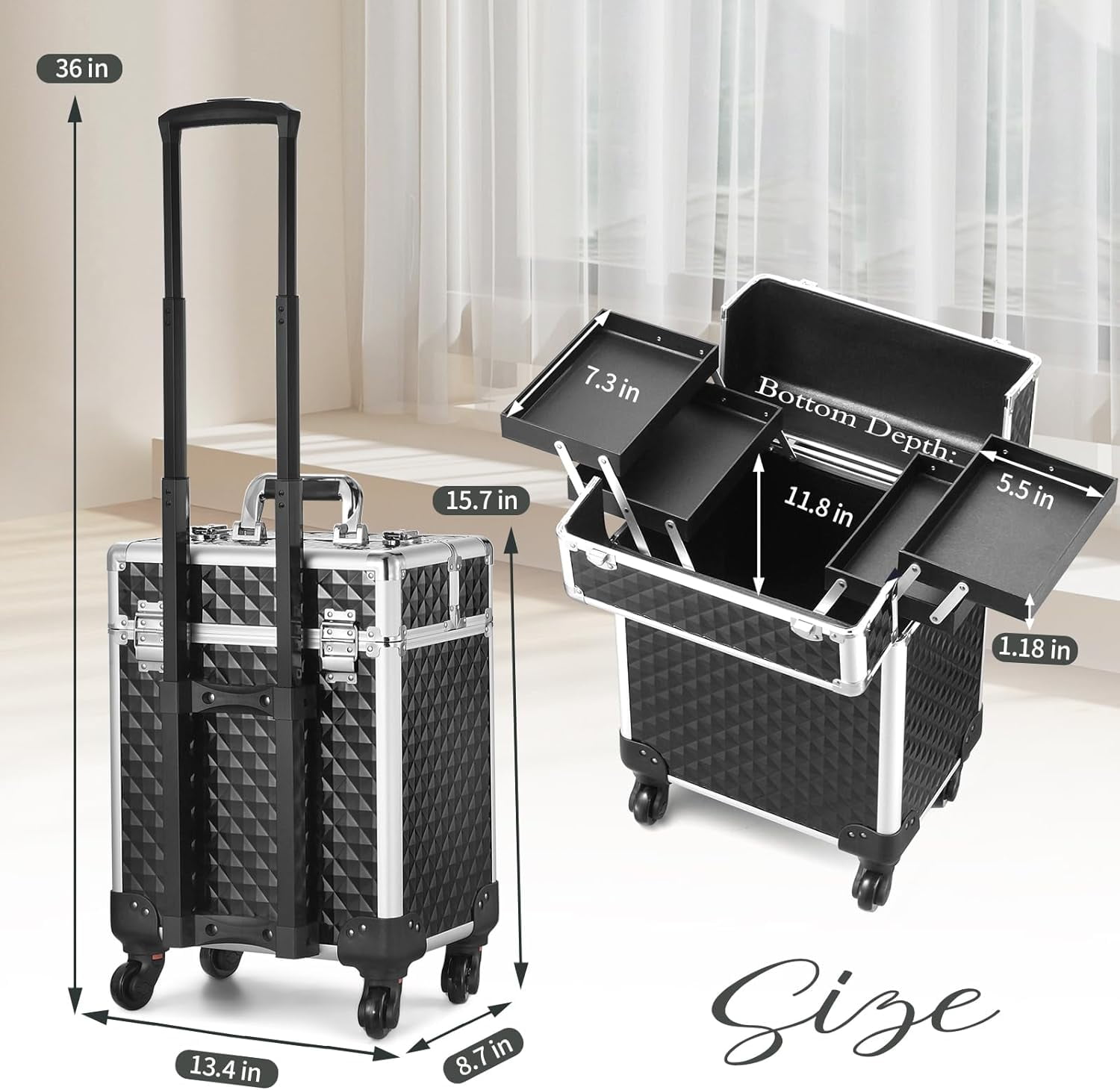 Joligrace Rolling Makeup Case Large Makeup Box Organizer Cosmetic Trolley - Image 5