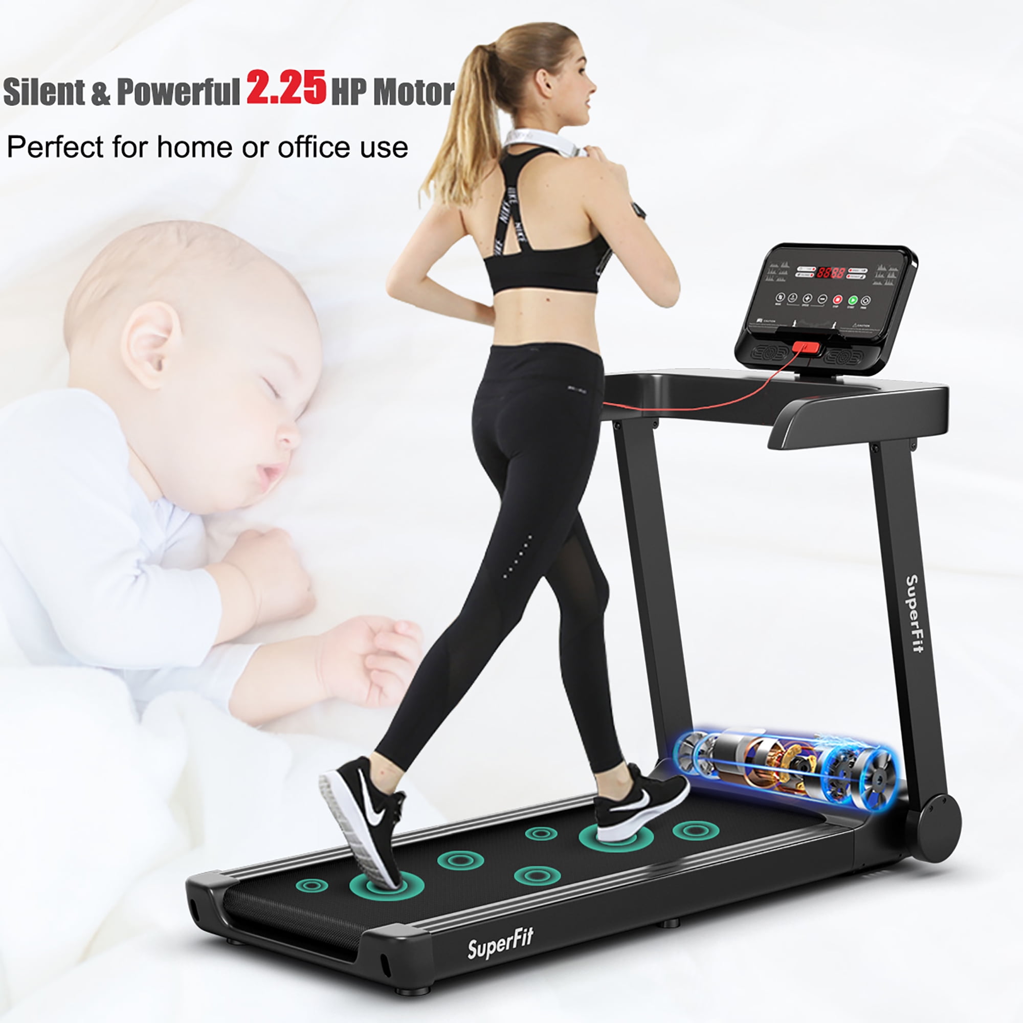 SuperFit 2.25HP Electric Treadmill Running Machine w/App Control for Home Office - Image 5