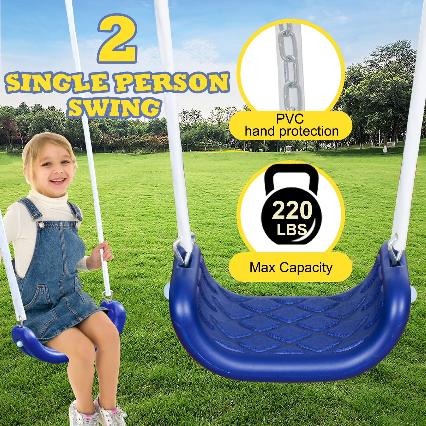 5-in-1 Outdoor Swing Set with Slide, Detachable Trampoline, Swings & Glider, Swing Set for Outside for Kids - Image 7