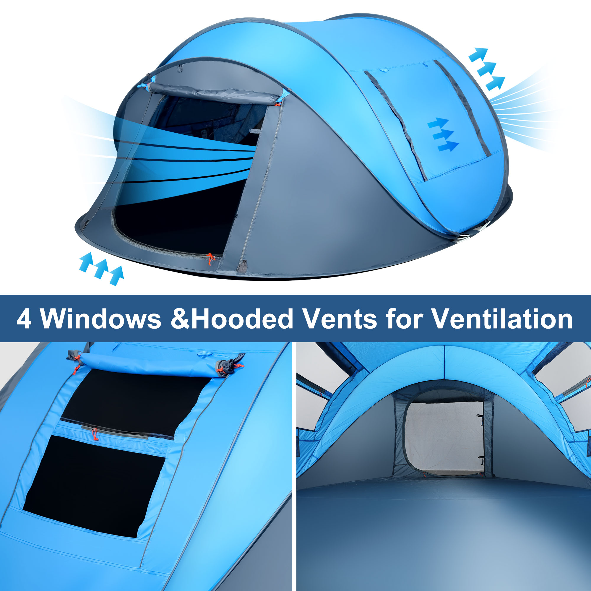 6 Person Easy Pop up Tents for Camping, GVDV 2 Doors-Instant Family Tents with Poles (Blue) - Image 8