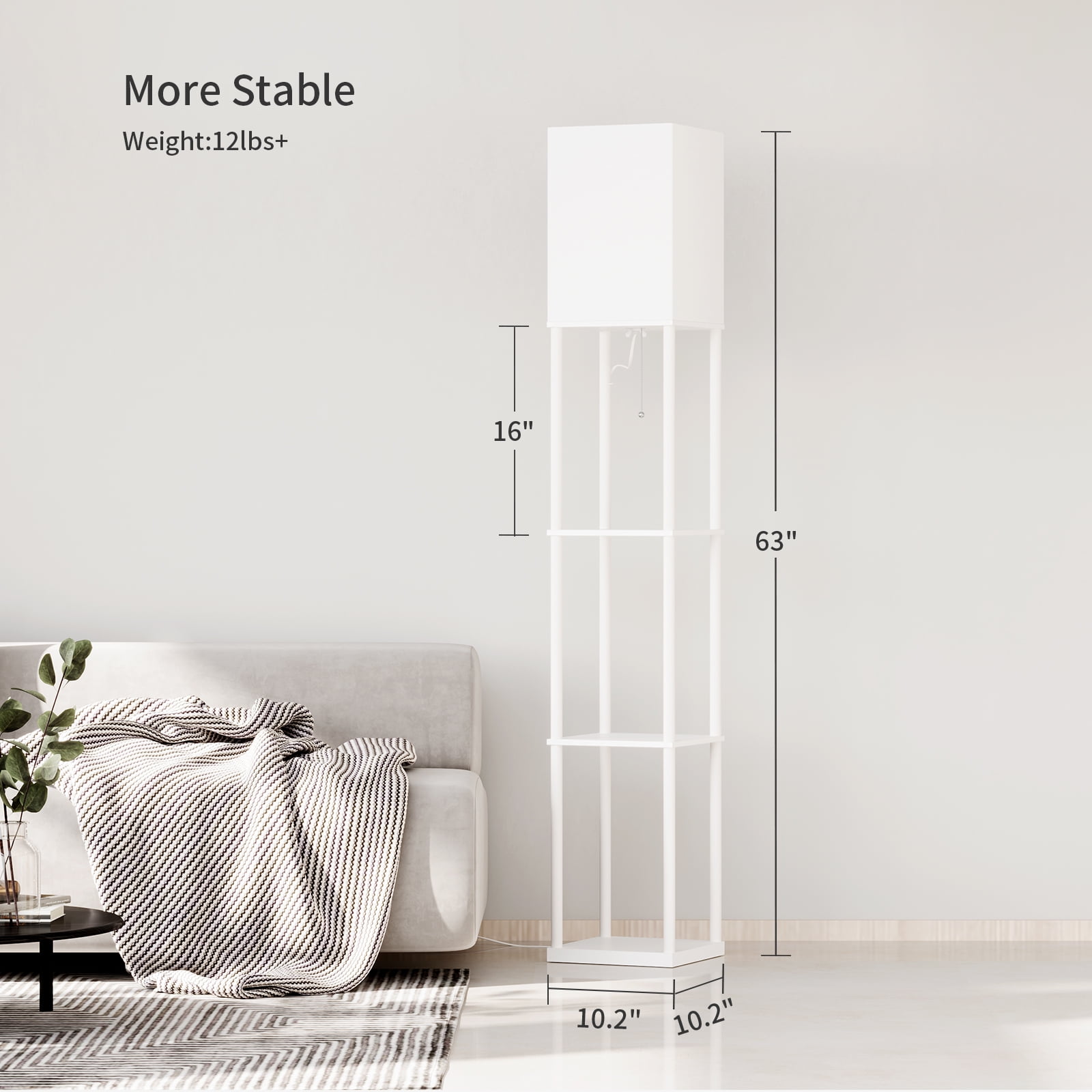 AOHAO 7-Inch 1-Light Contemporary White Floor Lamp with Dimmable, Black Solid Print Sharp Corner Shade - Image 3