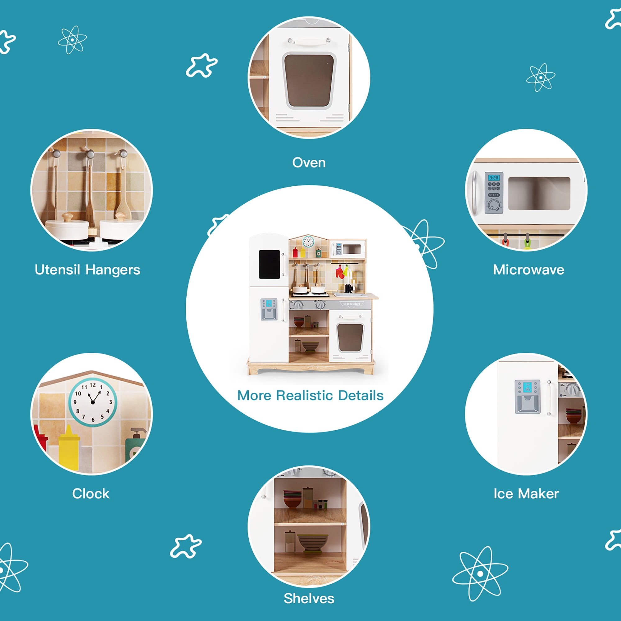 Costway Wooden Kids Pretend Kitchen Playset Cooking Play Toy w/ Utensils & Sound - Image 11