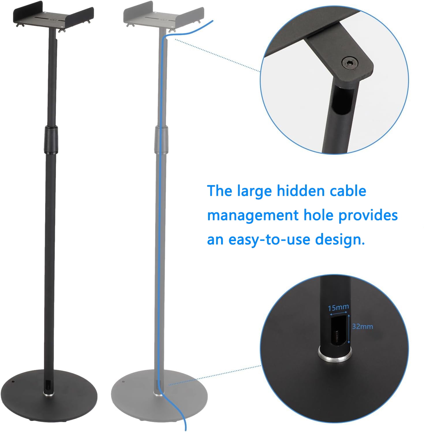 Ymokee 2-Pack Metal Speaker Stands, 29.5" - 57" Height-Adjustable Speaker Floor Stands with 360° Rotating Tray and Non-Slip Pads - Image 10