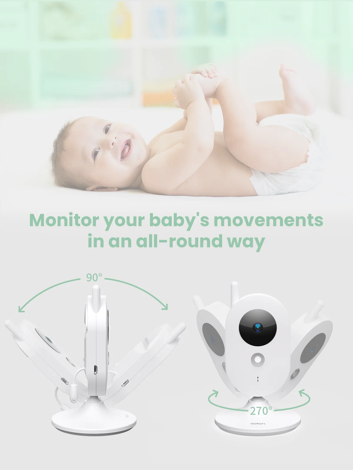 YOTON Video Baby Monitor with Camera, Auto Night Vision, 2 Way Talk, Lullabies with 2.4 GHz, White - Image 3
