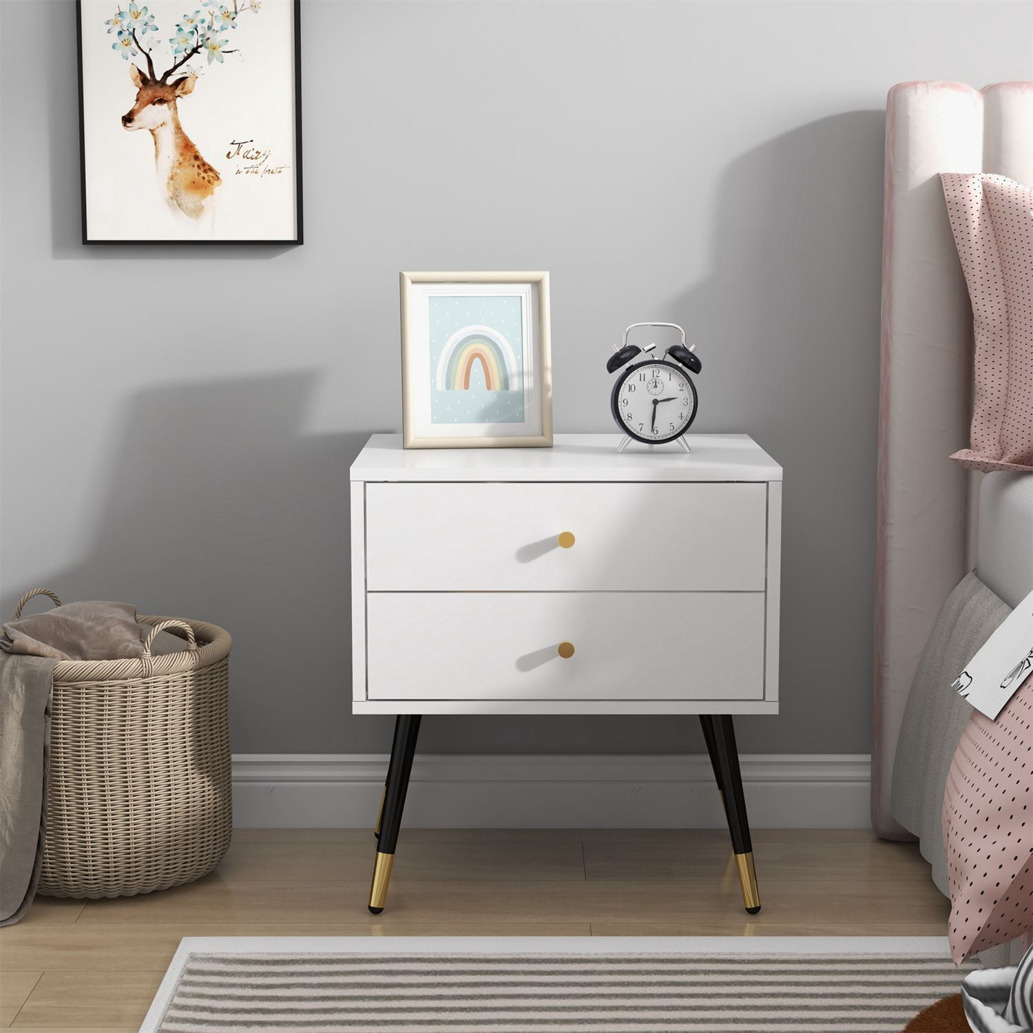 Xiweot Nightstand White Dresser with 2 Drawers, Vertical Storage Tower Fabric Dresser for Bedroom, Hallway, Entryway, Nursery, Closet Organizer, Bedside Table Furniture, Sturdy Steel Frame, Wood Top - Image 4