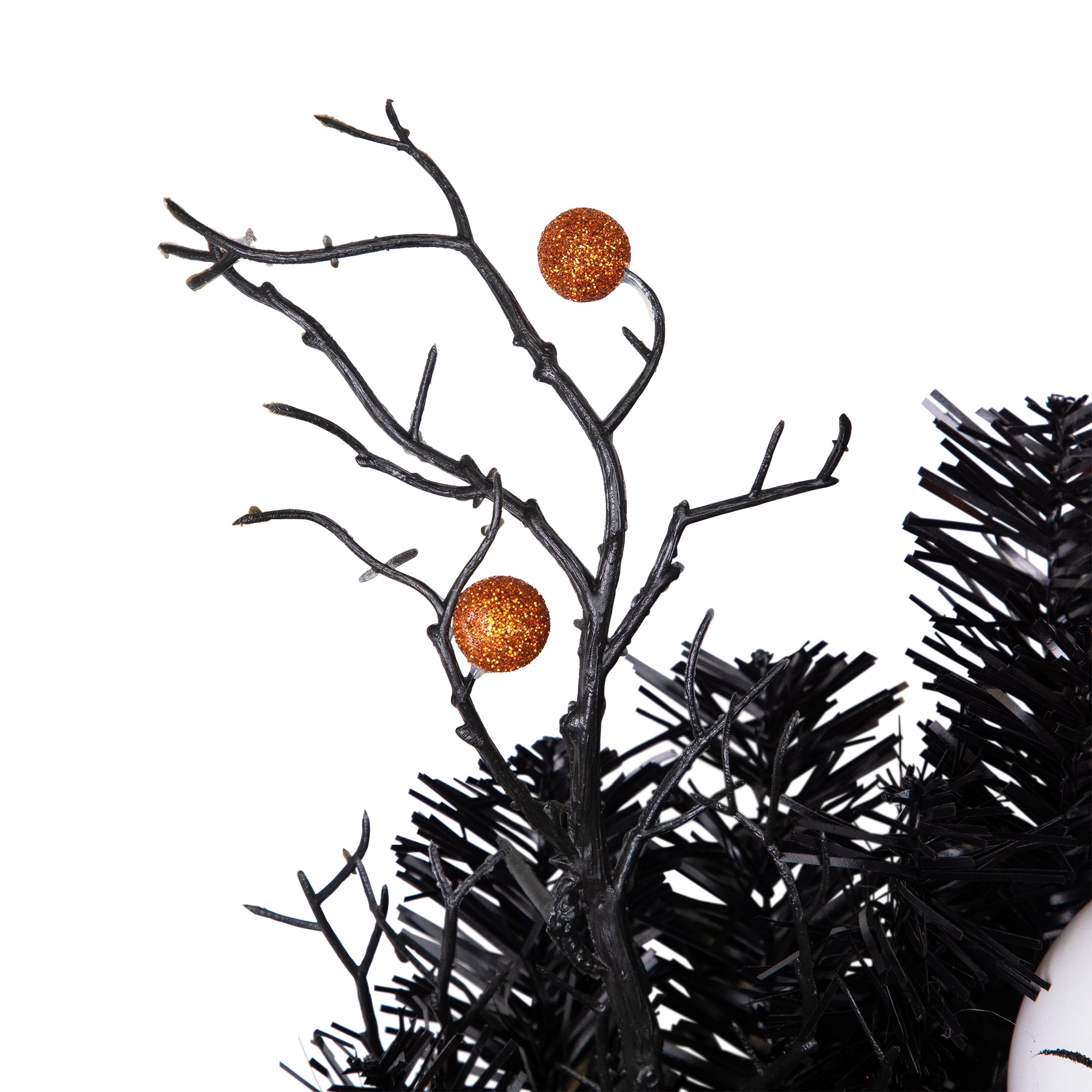 Northlight Ornaments and Ghost Halloween Twig Pine Wreath - 24" - Orange and Black - Unlit - Image 6