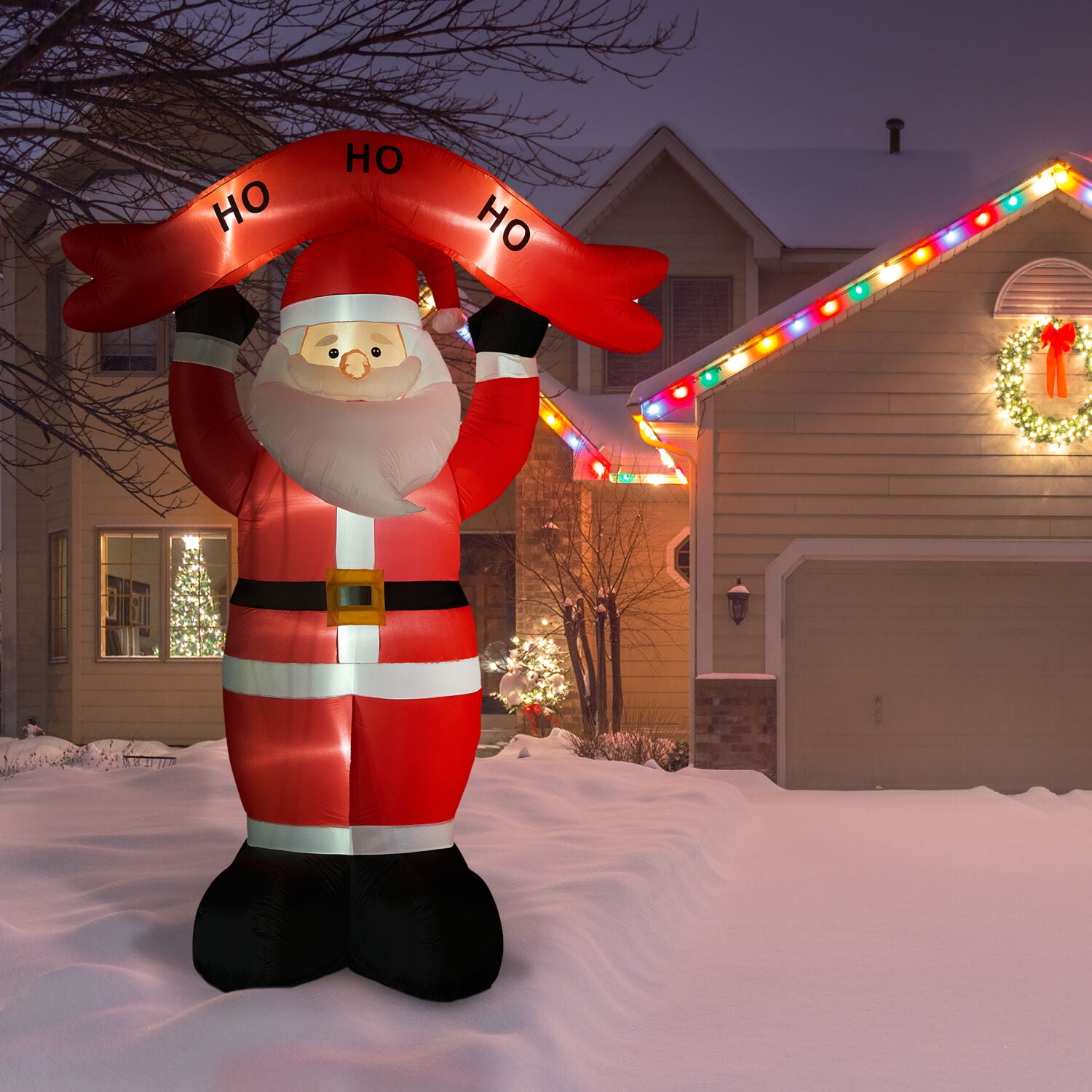 Fraser Hill Farm 10 ft Tall Santa Holding HO HO HO Sign, Outdoor Blow-Up Christmas Inflatable with Lights and Storage Bag, FHFSANTA104-L - Image 7