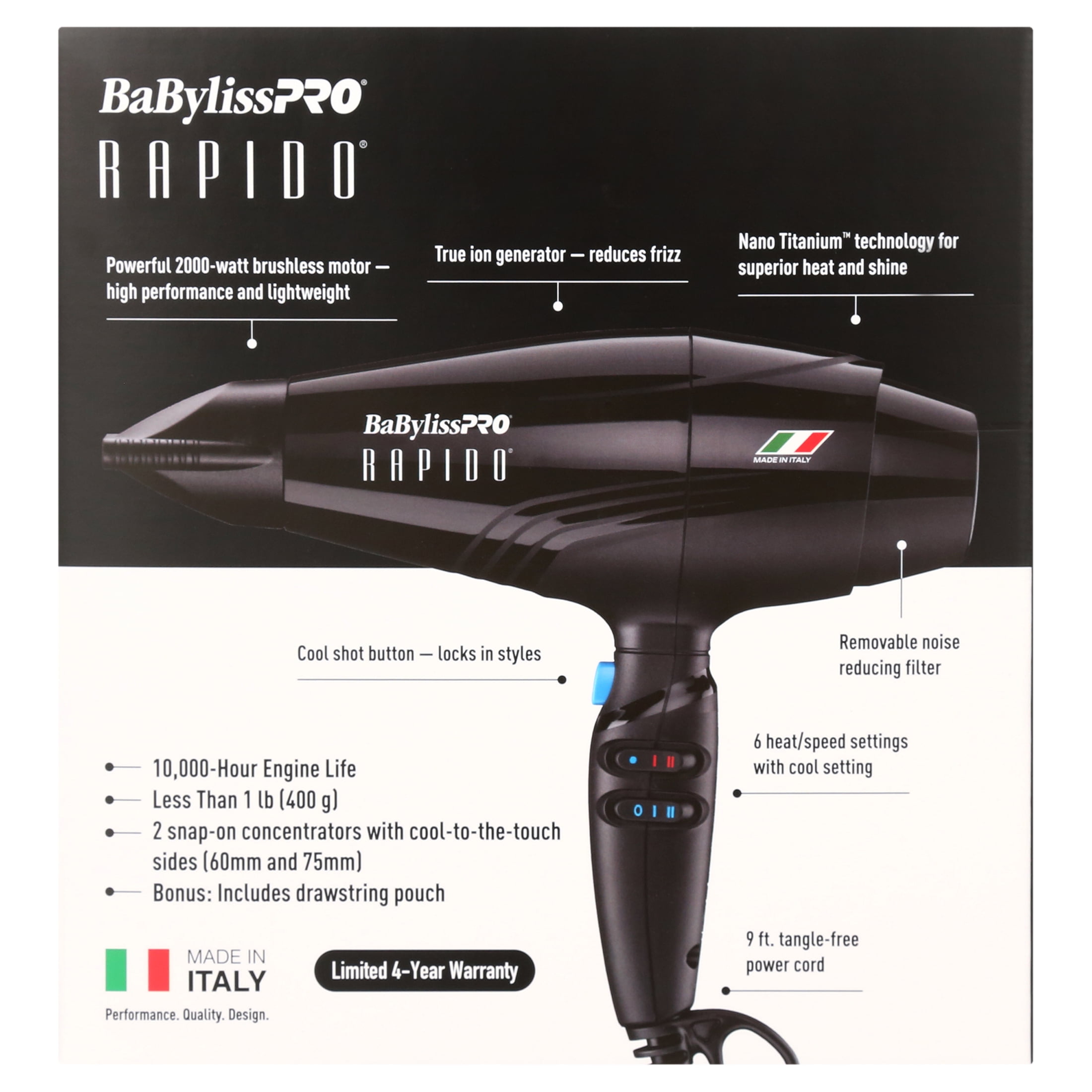 BaBylissPRO Rapido Professional Hair Dryer, Black, Made in Italy - Image 4