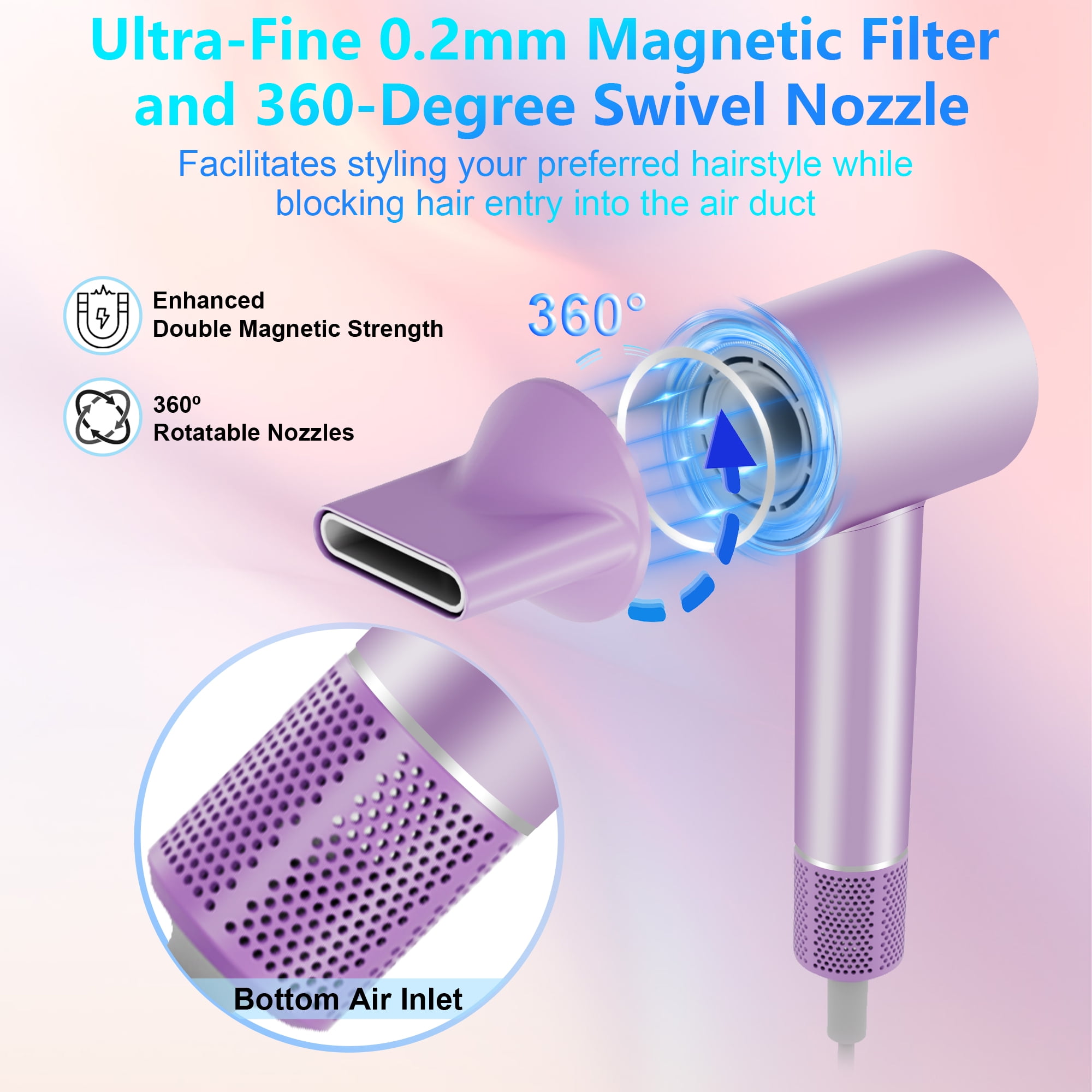 Pentantan Ionic Hair Dryer, 110,000 RPM High-Speed Blow Dryer with 3 Heating, 2 Speed, Lightweight for Home, Travel, Salon, Gift - Image 3