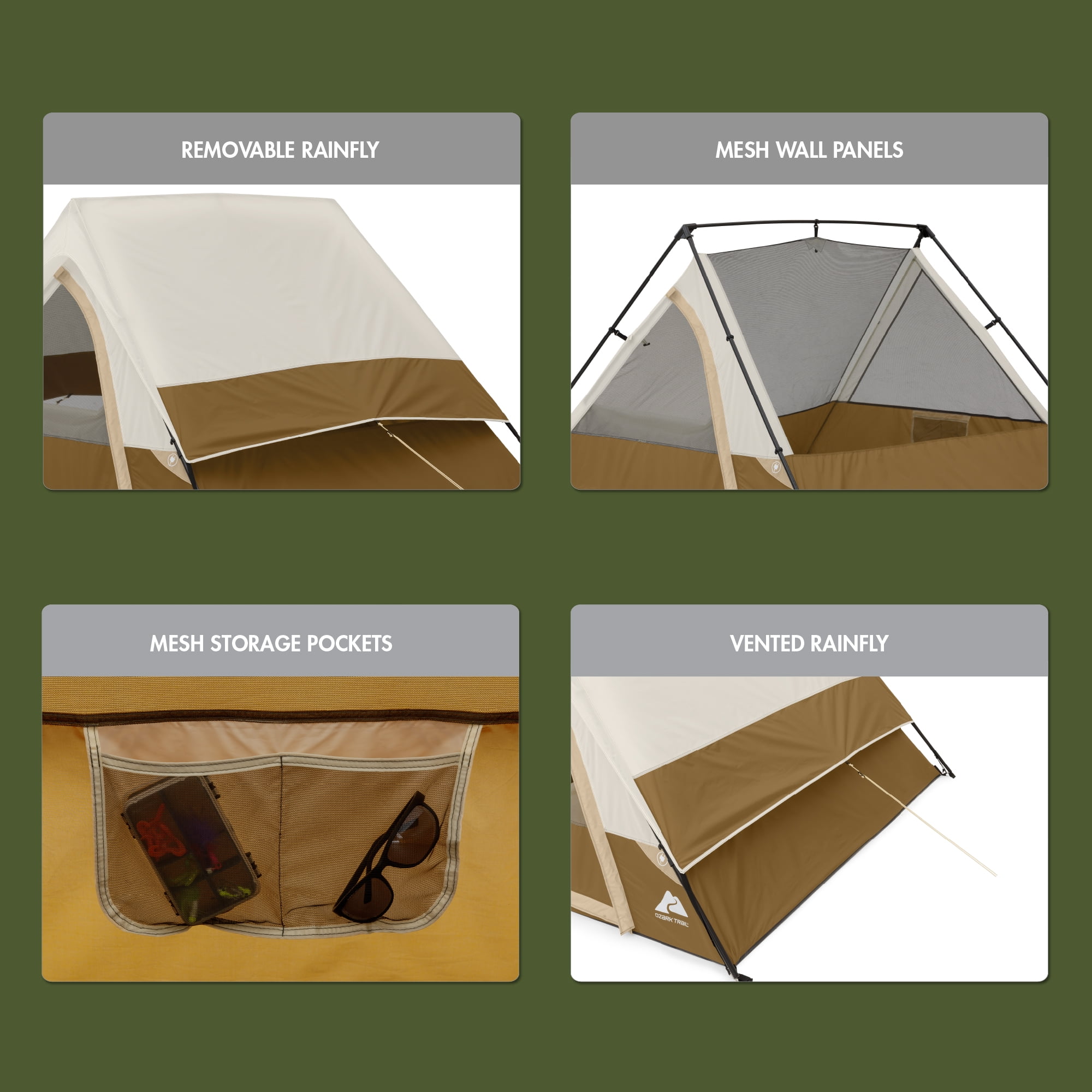 Ozark Trail 7' x 7' 3-Person A-Frame Tent, 13.44 lbs - Image 9