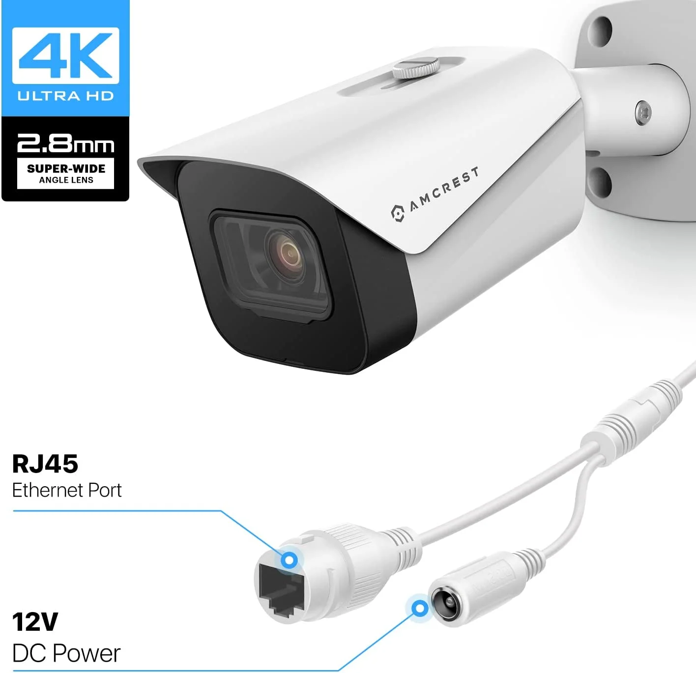 Amcrest UltraHD 4K (8MP) Outdoor Bullet POE IP Camera, 3840x2160, 98ft NightVision, 2.8mm Lens, IP67 Weatherproof, MicroSD Recording, White (IP8M-2496EW-V2) - Image 4