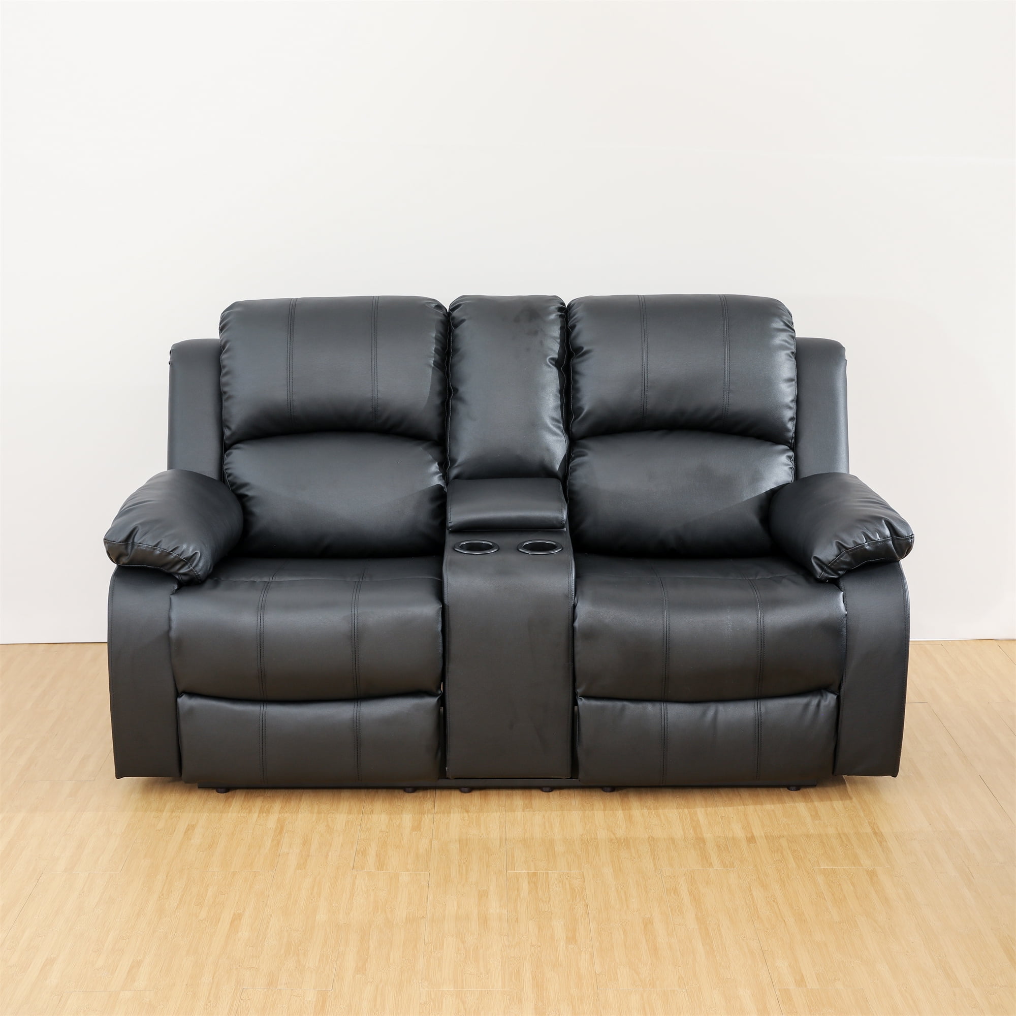 Aukfa Double Manual Recliner Chair, Overstuffed Loveseat with Cupholder for Living Room, Black - Image 13