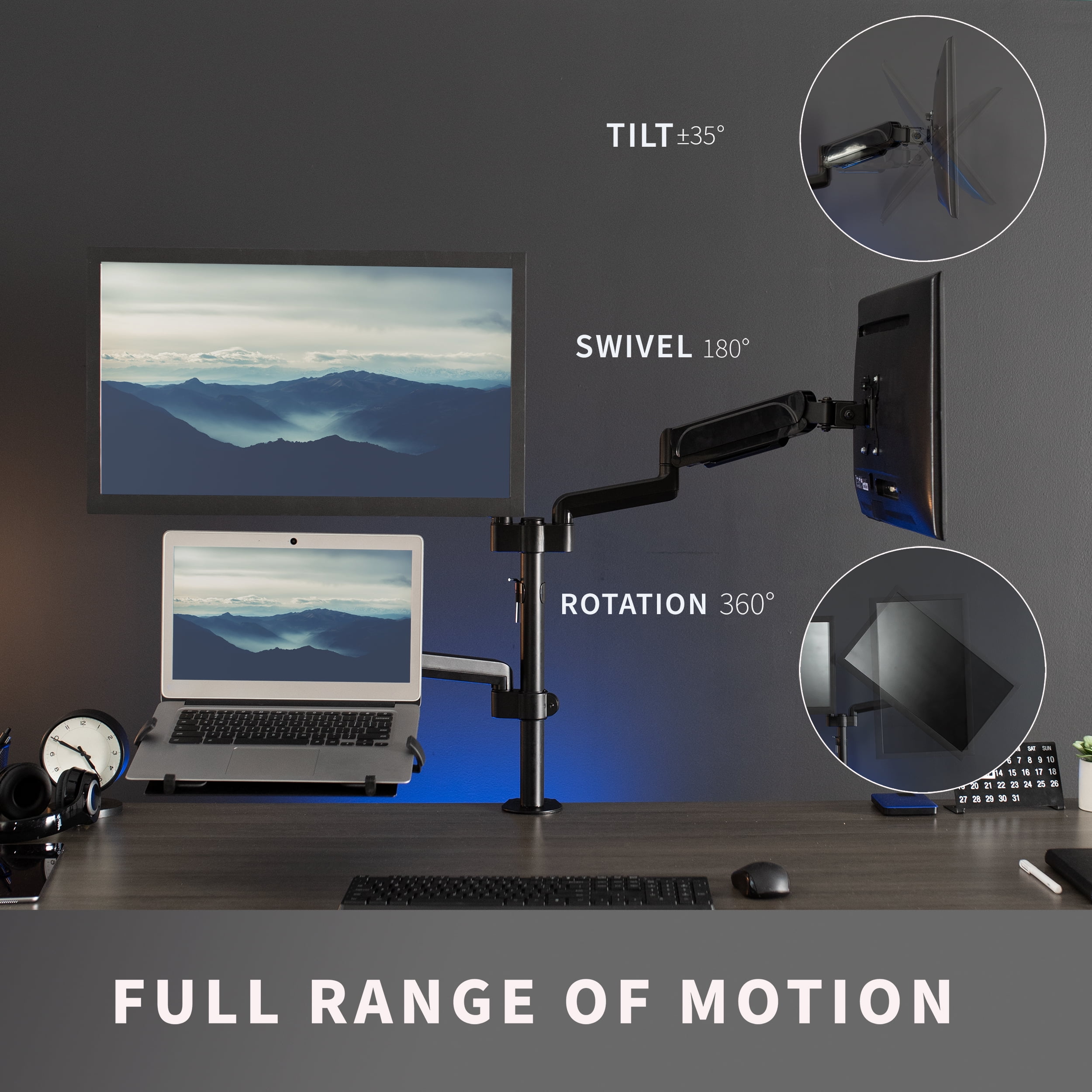 VIVO Black Dual 17" to 32" Monitor and Laptop Pneumatic Arm Desk Mount - Image 7